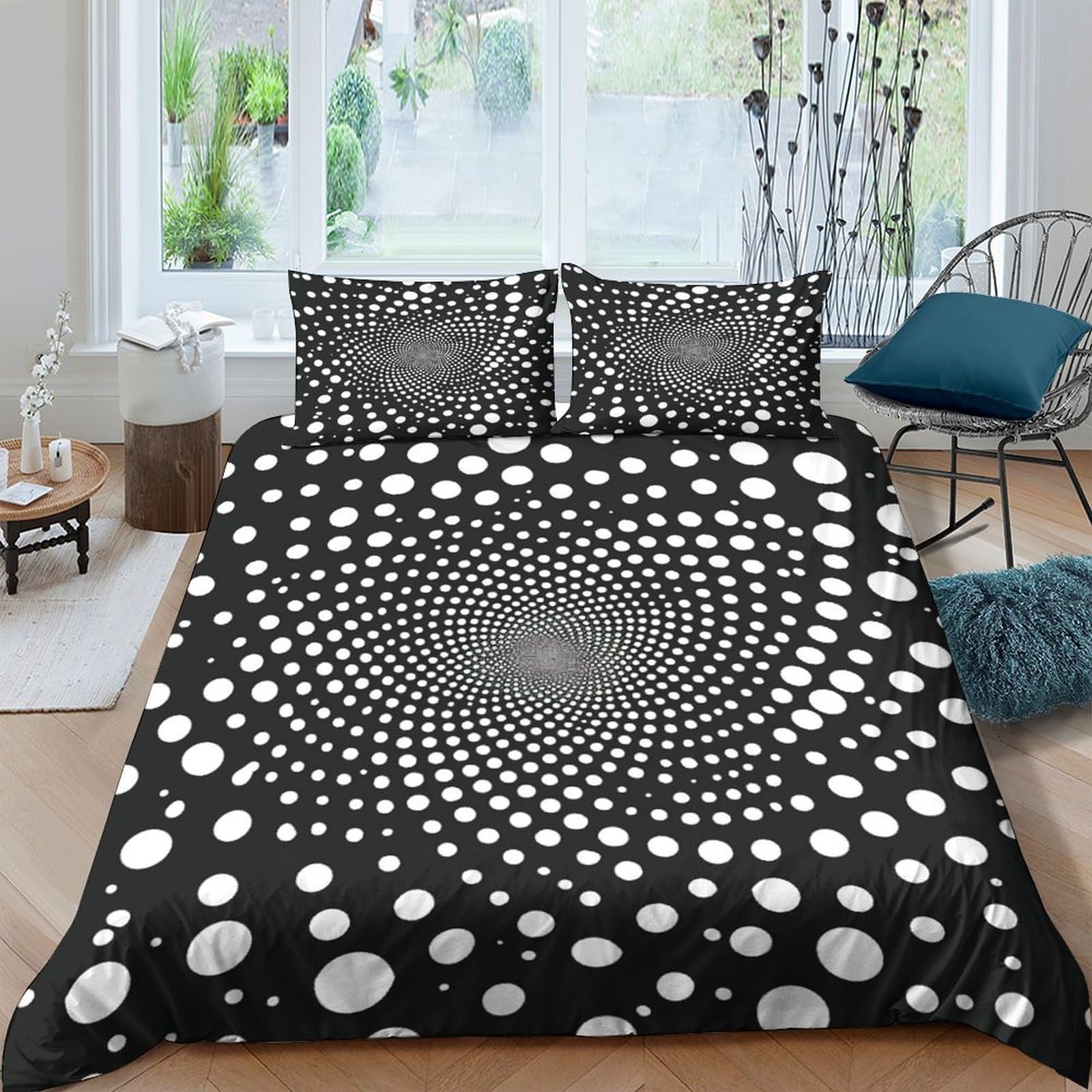Housse de couette 3D rayures 200x200 cm avec 2 taies d'oreiller
