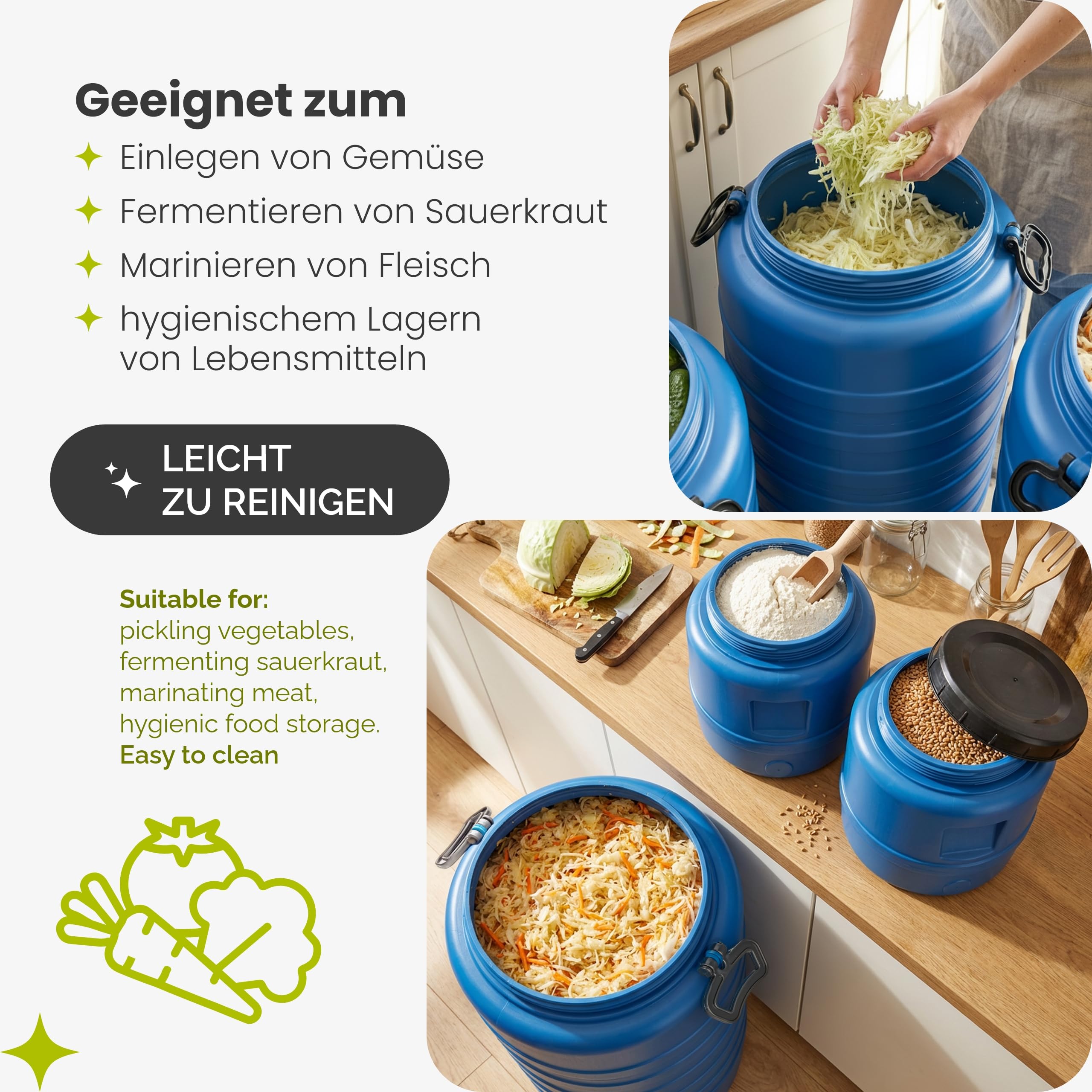Garronda 120 L mit Hahn Weithalsfass aus HDPE als Kunststofffass und Wasserbehälter für Wasser und Lebensmittel zur Lagerung Fermentierung Regenfass GD-0186 Blau