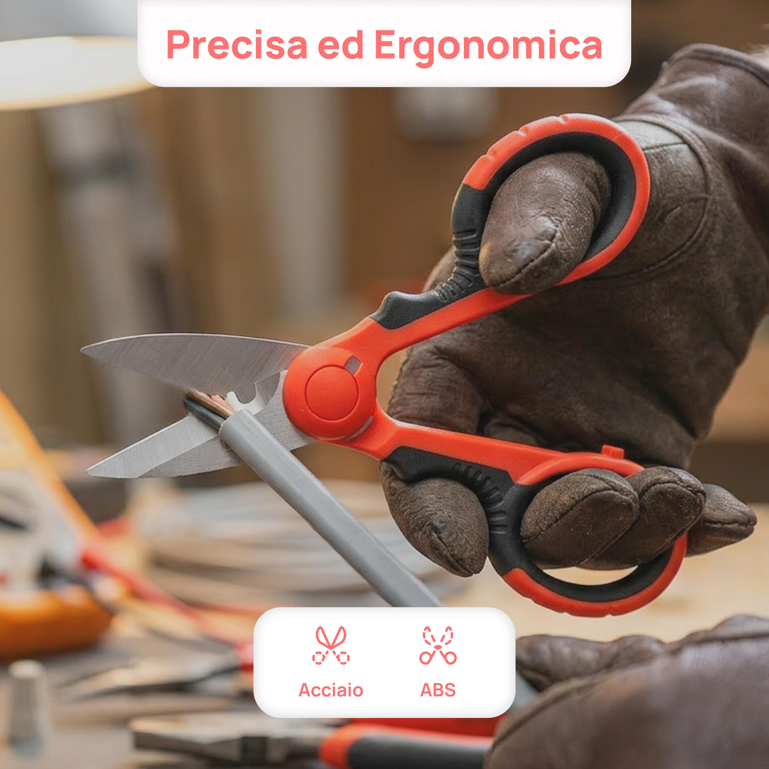 KOMBO - Forbici da Elettricista Professionali per Cavi – Lama 40 mm in Acciaio Inox, Impugnatura Ergonomica Isolante – Lunghezza Totale 150 mm