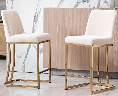 Miniatura 31 de VESCASA Taburetes de bar de 24 pulgadas de alto con respaldo, modernos de mediados de siglo tapizados de piel sintética con marco de metal dorado