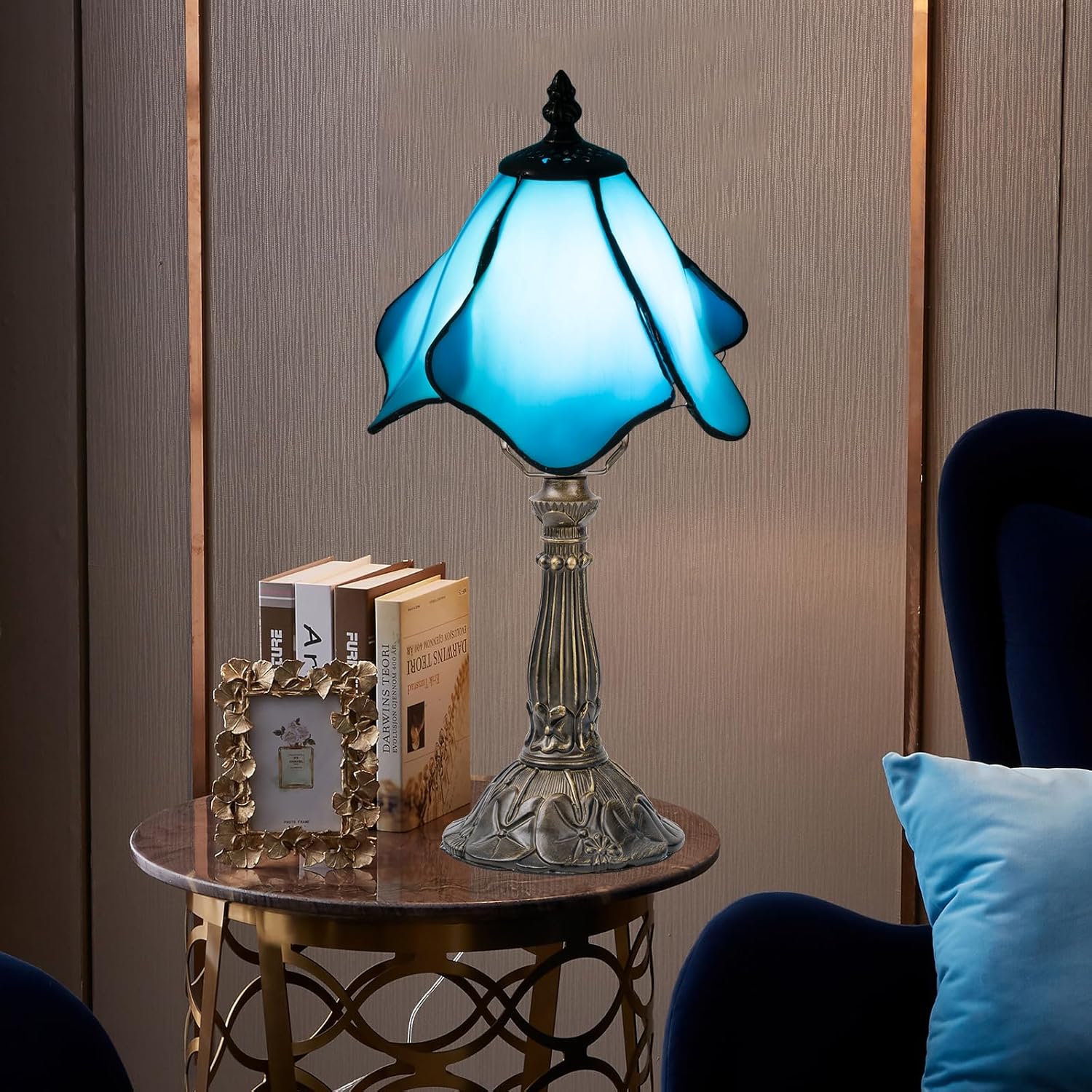 Tiffany Table Lamp,3 Color-Temperature Flowers Stained Glass Lamp,8 Inch Tiffany Style Lamp for Bedroom Living Room Home, Handcrafted Light, Included Bulb (Warm White)