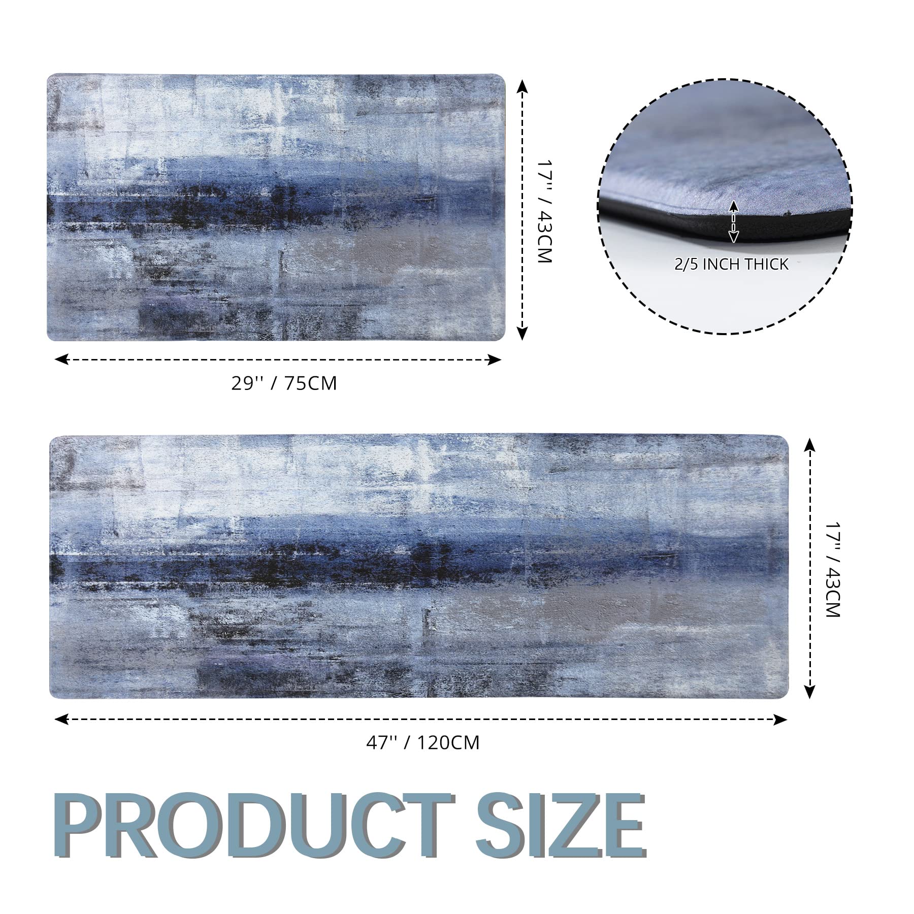 MAYHMYO Set di 2 tappeti da cucina antifatica con design blu effetto marmo, imbottiti per il massimo comfort e dotati di fondo antiscivolo