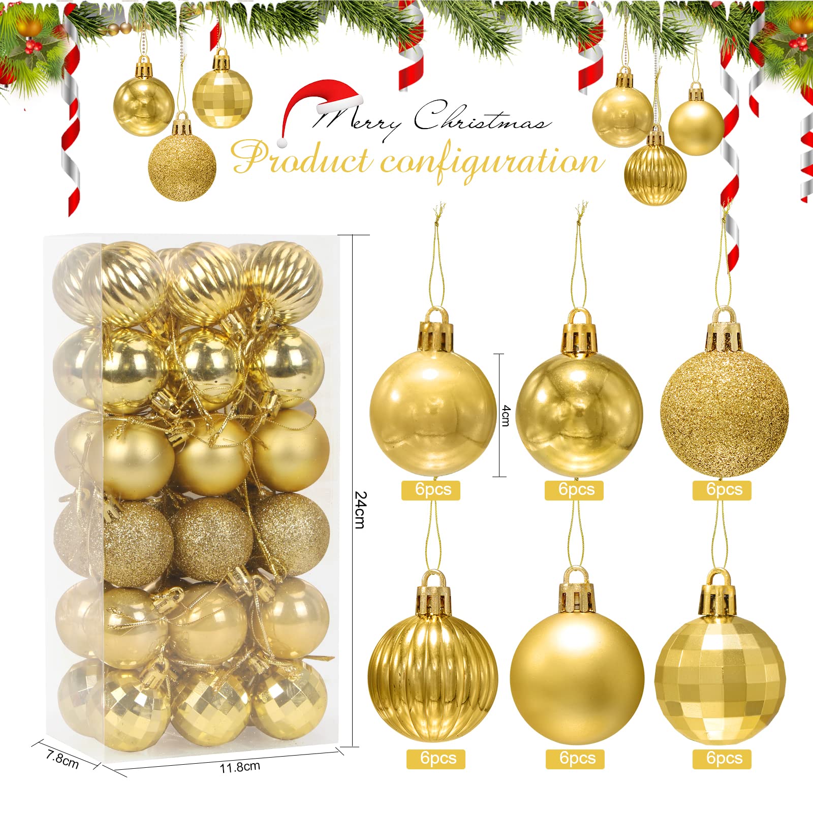 102 pezzi Palline di Natale Oro Rosa Palle di Natale con Palle Natale Grandi Piccole Decorazioni Albero di Natale,Addobbi Albero di Natale,Palline Albero Natale Set Palline Albero di Natale