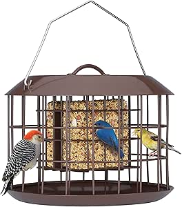 Kingsyard Squirrel Proof Suet Feeder, Cage Bird Feeders for Outdoors Hanging, All Metal, Double Suet Cake Capacity, Tray & Weatherproof, Brown asin的图片