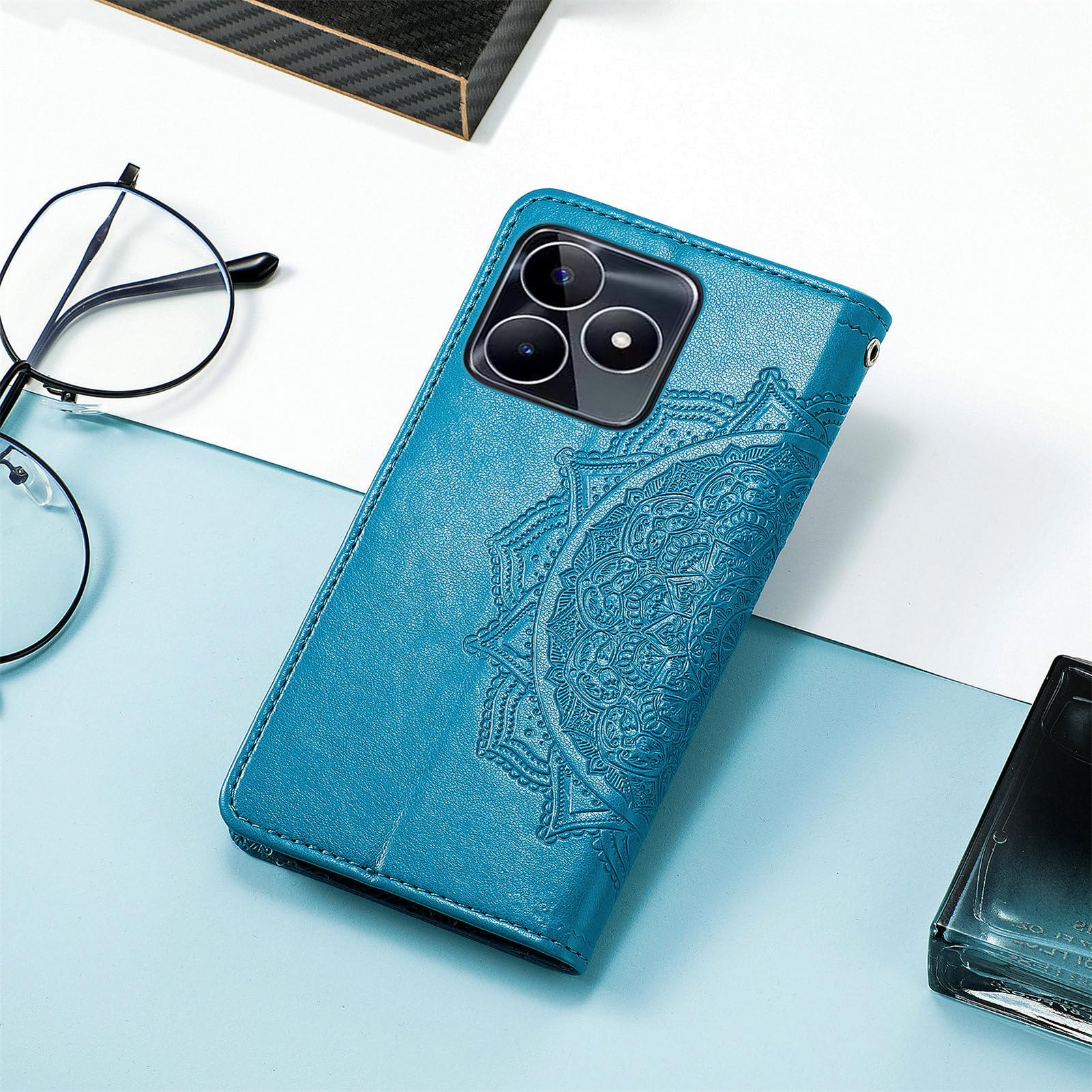 Fertuo Cover Portafoglio Per Realme C53 / Realme Note 50 - Custodia A Libro In Pelle Con Porta Carte E Chiusura Magnetica - Disegno Gatto E Cane Oro - Antiurto - 4