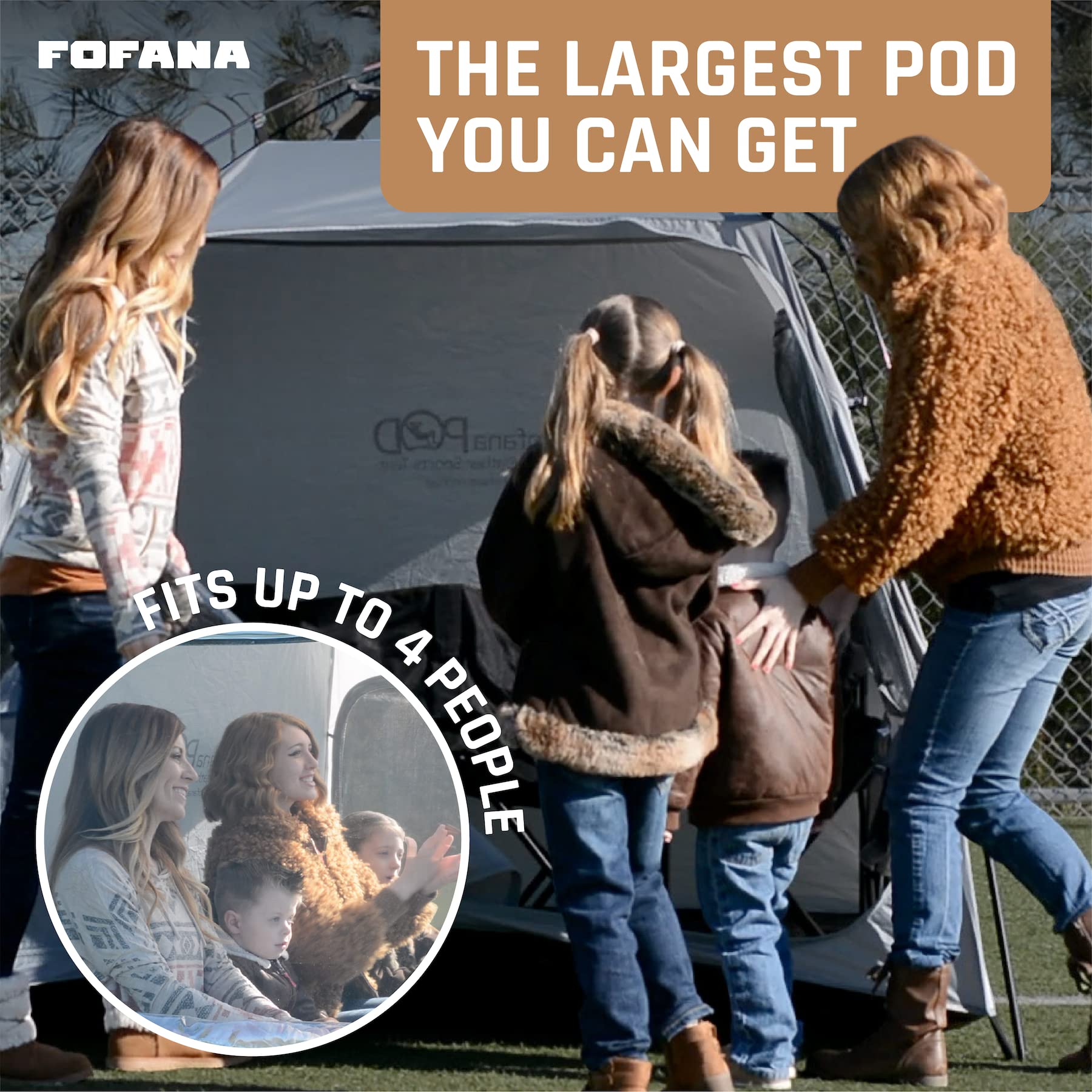 FOFANA Pod All Weather Sports Tent - Largest Sports Pod Pop Up Tent for Up to 4 People - Pop Up Pod for Rain Wind Cold Bugs - Bubble Tent with Clear and Mesh Windows - Weather Tent Pods for Sports