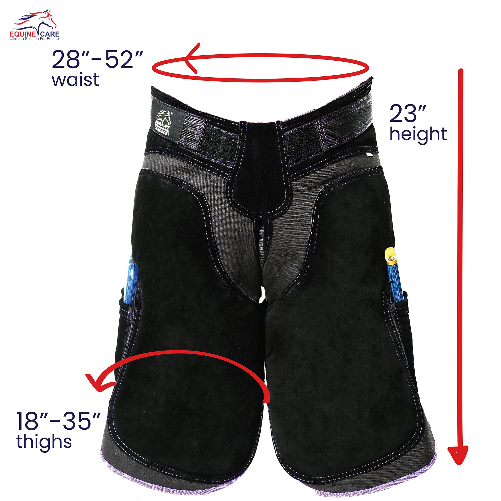 Equine Care Fartuch damski Farrier 23″ - skóra i płótno, regulowana talia 28-52″, wyściełane kolana EVA, podparcie lędźwiowe, 4 kieszenie na noże i magnesy na paznokcie do przycinania kopyt (czarny z