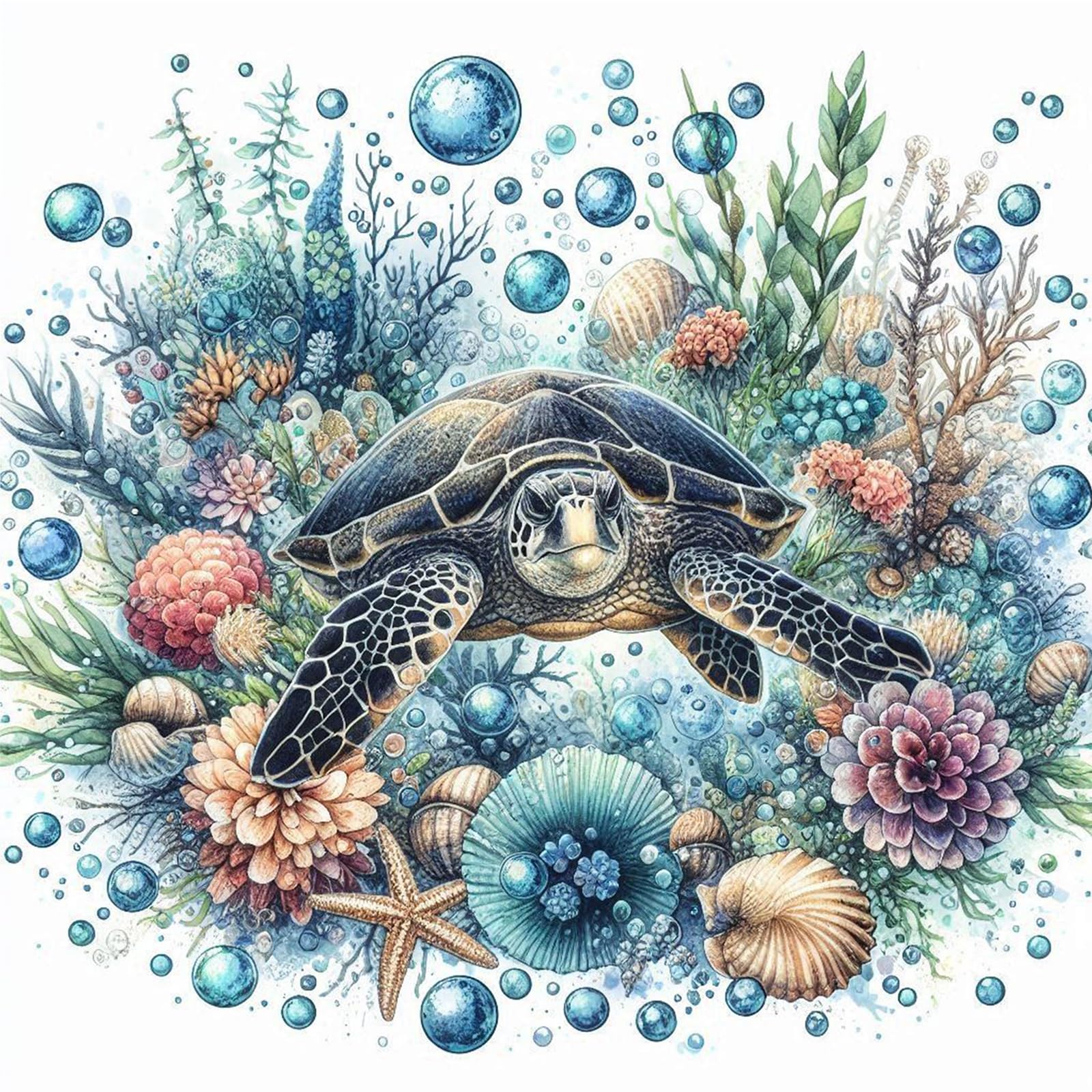 POETRYDRAW Deep Sea Turtle with Bubbles DIY Paint By Numbers Kit on Canvas 40x70cm Without Frame Oil Easy Painting by Numbers for Beginners Adults Gift Home Wall Decor (Deep Sea Turtle with Bubbles)