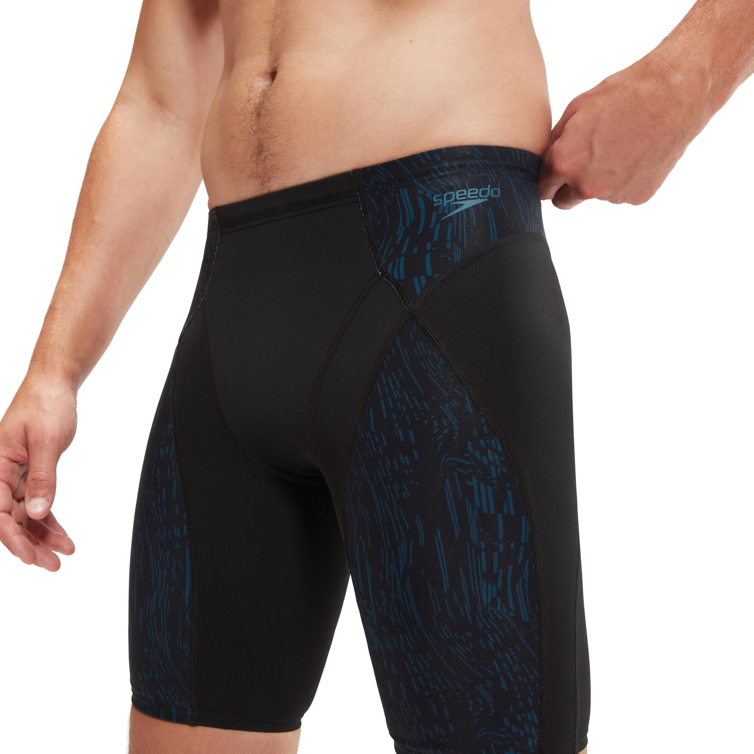 Speedo Męskie End+ Max Compression Jammer | Sportowy krój | Performance Fabric, Czarny/ciemny turkusowy, 36