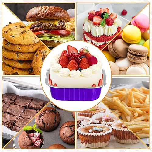 Miniatura 6 de Sabary 150 mini moldes de papel de aluminio para pasteles con tapas, 3.4 onzas, mini tazas cuadradas para hornear tartas de queso individuales, mini