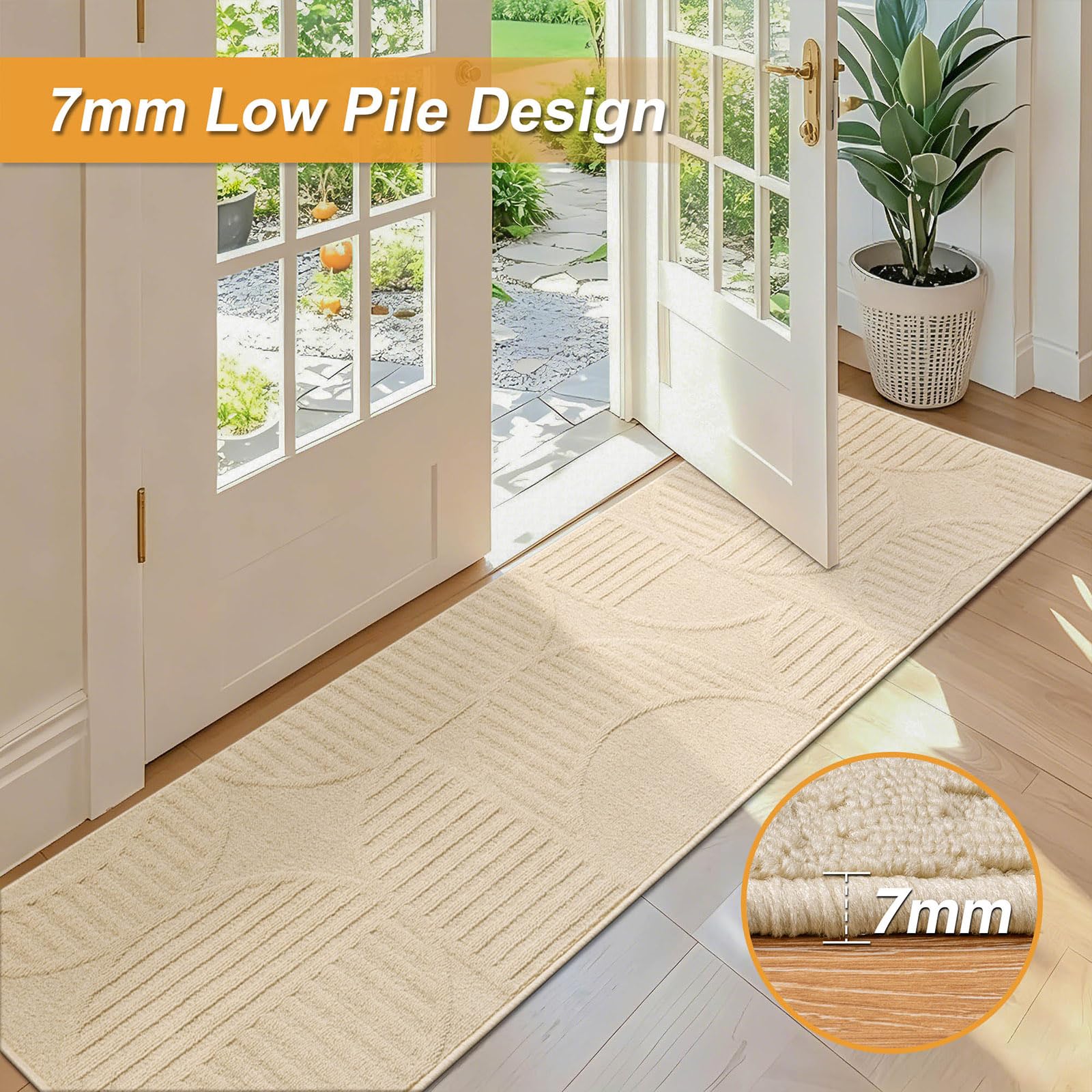SHACOS Tappeto Corridoio Antiscivolo 60x300 cm, Tappeti Passatoia Beige | Moderno Tappeto Cucina Lavabile, Lungo Passatoia Corridoio Tappeti Runner per Ingresso Lavanderi