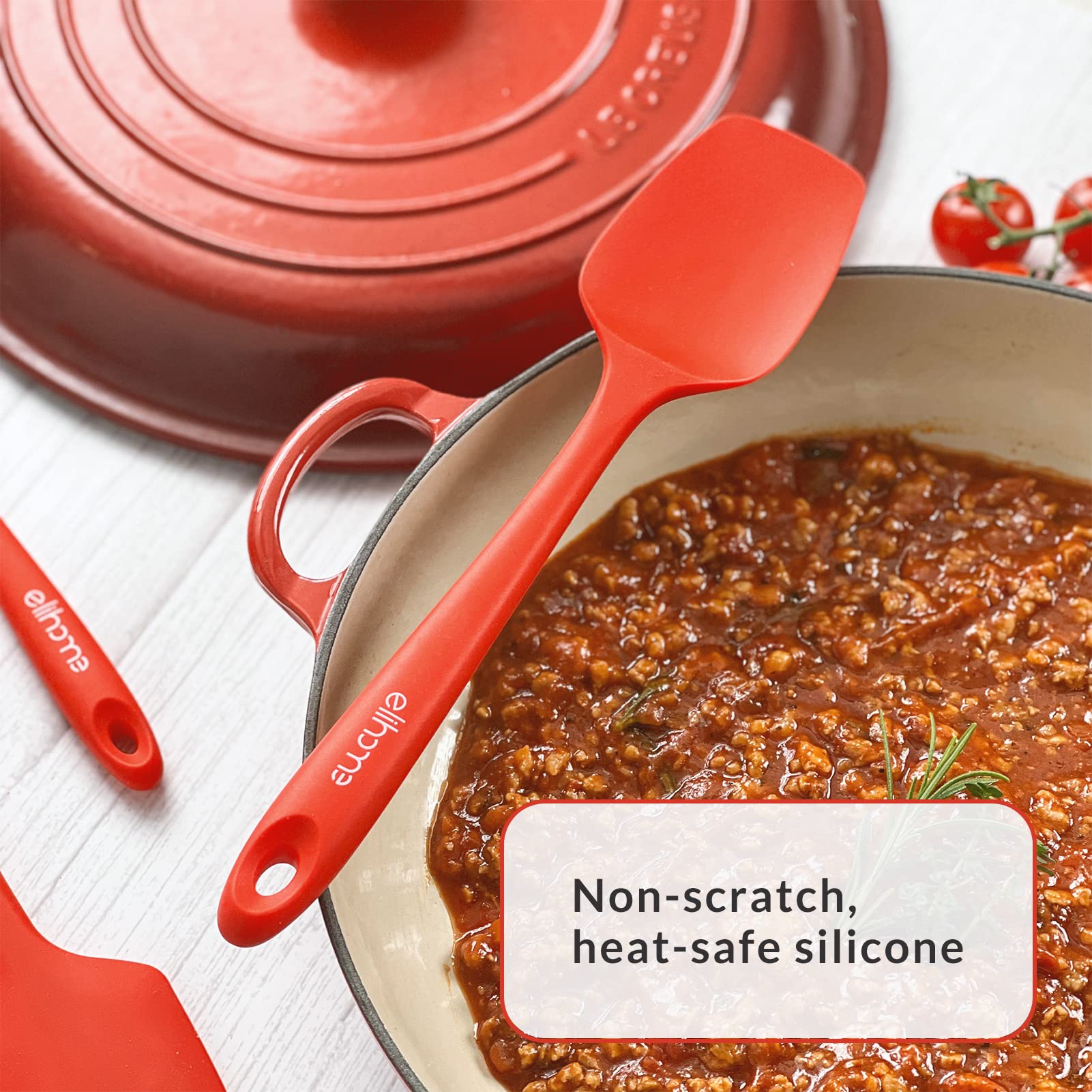 Elihome Chef Series 3-teiliges Silikon-Spatel-Set, hitzebeständig, antihaftbeschichtet, Gummi, zum Kochen, Backen und Mischen, BPA-frei und LFGB-zertifiziertes Silikon (rot)