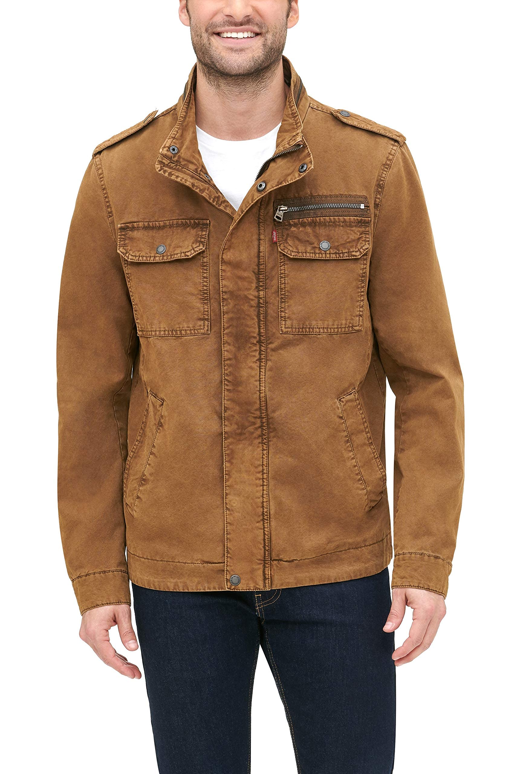 Levi's Men's Washed Cotton Military Jacket (Regular & Big & Tall Sizes) Lightweight, Worker Brown Unfilled, XXL
