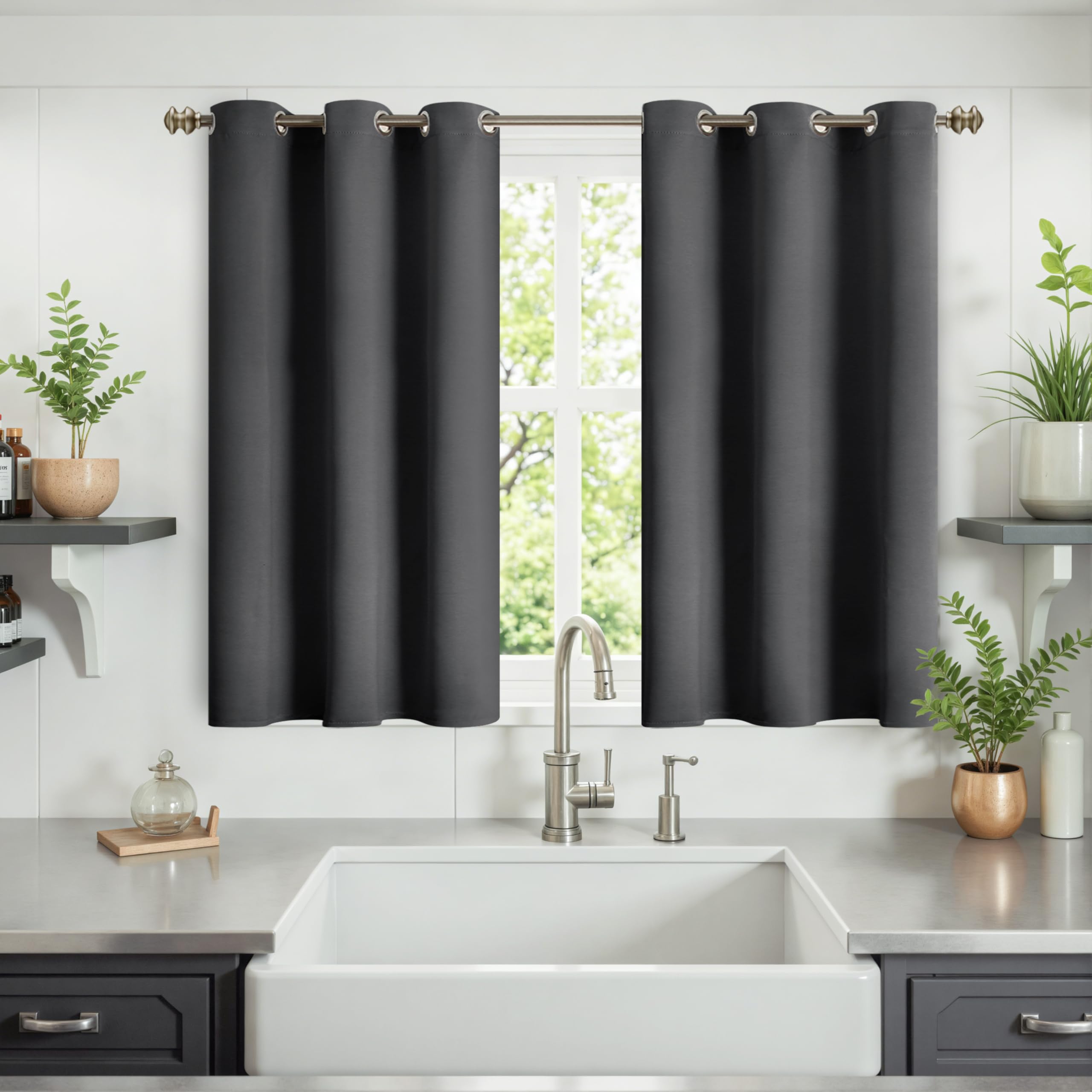 YoungsTex Short Blackout Kitchen Curtains 40 Inches Long - Thermal Insulated Drapes with Grommet Darkening Privacy for Bedroom Bathroom Windows, Dark Grey, 2 Panels, 42 x 40 Inch โ image 1