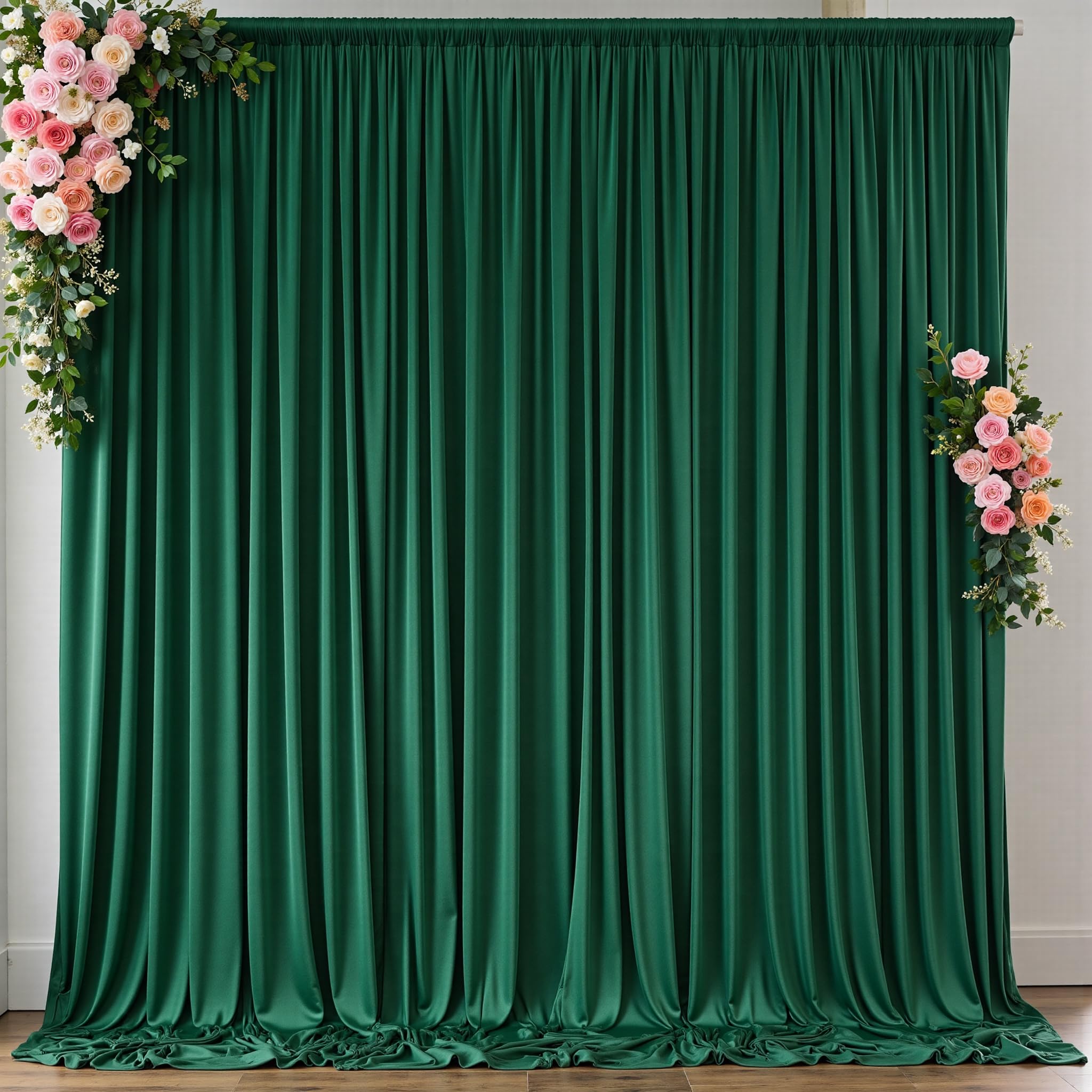 Photo 1 of 10 ft x 10 ft Wrinkle Free Hunter Green Backdrop Curtain for Parties, Polyester Dark Green Photo Backdrop Drapes 2 Panels 5x10ft for Baby Shower Wedding Birthday Party Photography Curtains