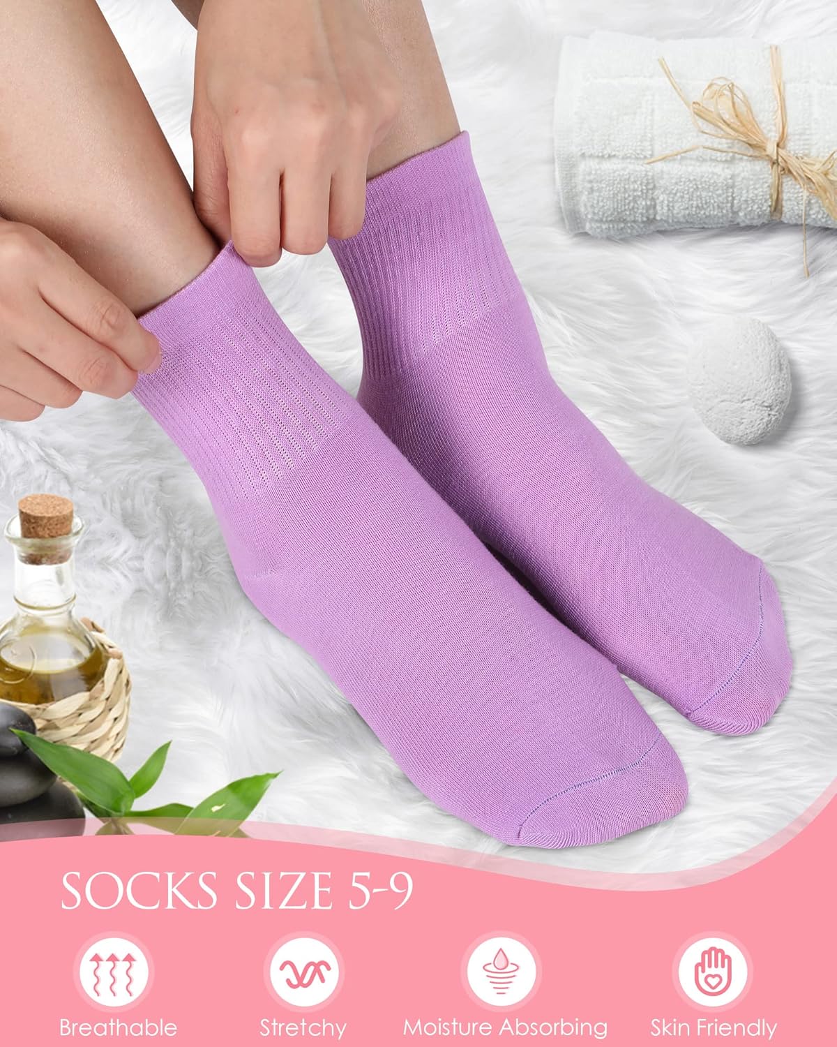 Foaincore Pairs Colorful Womens Crew Socks Size 9-11 Bulk Athletic Cotton Socks Ankle Elastic Lightweight Accessories - Image 2