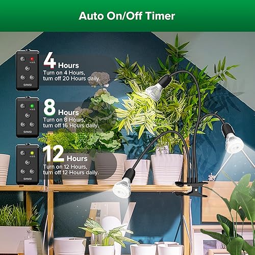 Miniatura 2 de SANSI Luces LED de cultivo para plantas de interior, reemplazo de bombilla sin por vida, 450 W espectro completo 3 clips de cuello de cisne luz de