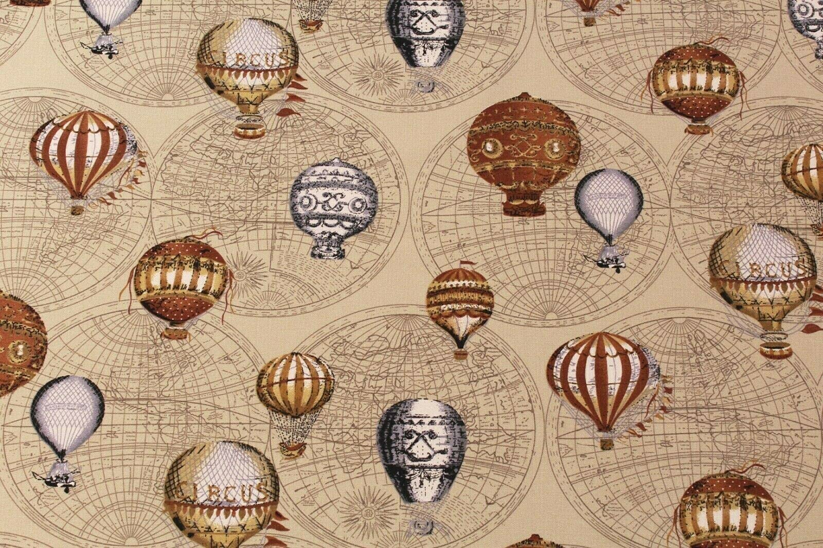 100% Egyptian Heavy Cotton Canvas High Quality Fabric Hot Air Balloon Sky Flight Globe World Maps Upholstery Curtains Cushions Jackets Heavy Cotton 112cm /44” Width (Fat Quarter (48cm x 55cm), Beige)