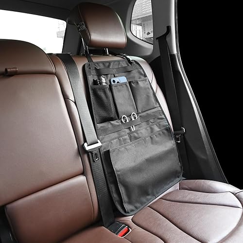 Miniatura 9 de Organizador de respaldo de asiento de automóvil, protector de asiento trasero con múltiples bolsillos de almacenamiento, compatible con SUV y