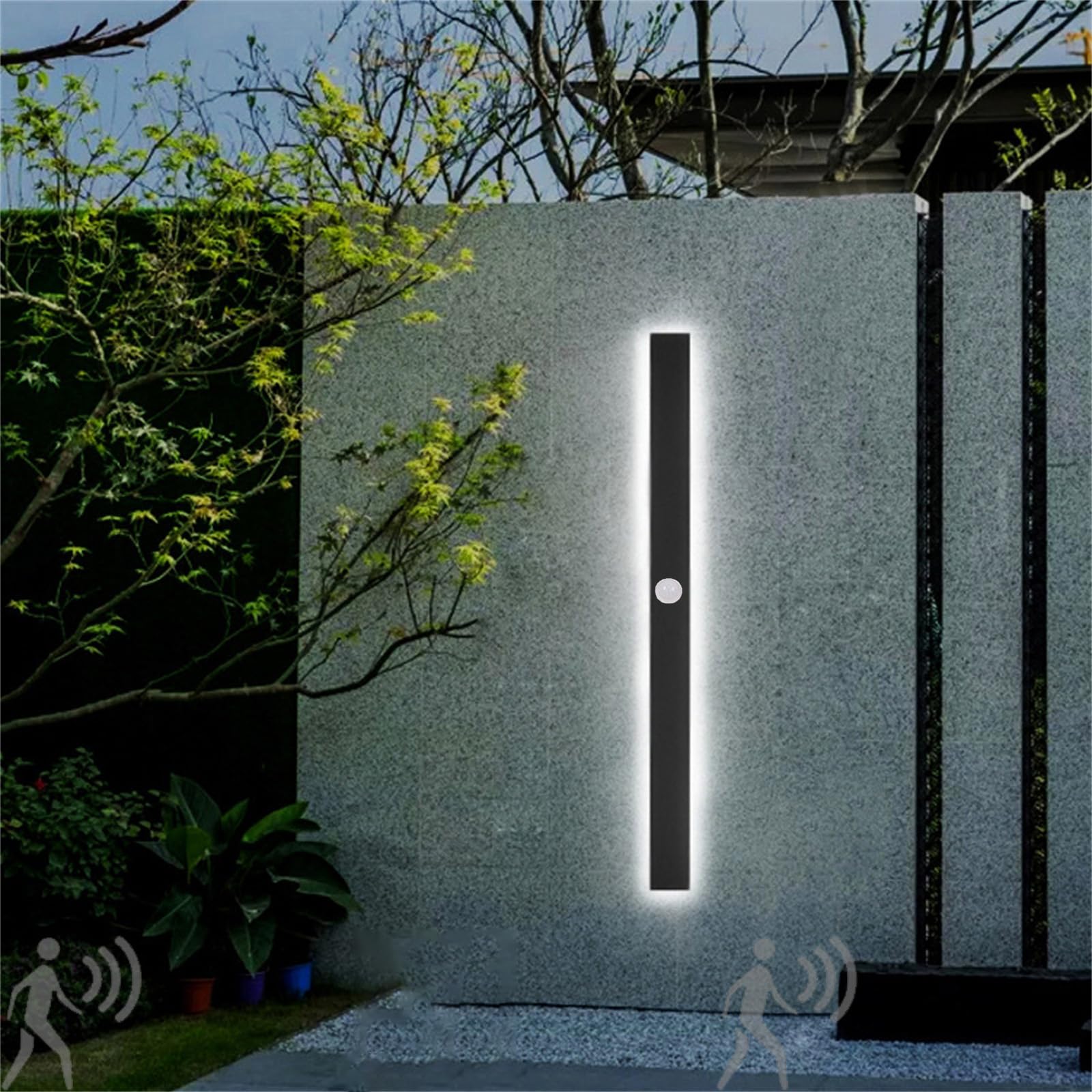 TZSMUM Exterior Wall Sconce Modern LED Wall Light with Motion Sensor Garden Wall Lamp Outdoor Long Black Outside Lighting Balcony Indoor Living Room Bathroom Front Door Bedroom (White Light,200CM)