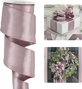 Dusty Rose Crinkle Wire Ribbon - 2.5 Inch Wide Metallic Wedding Ribbon (10 Yards)