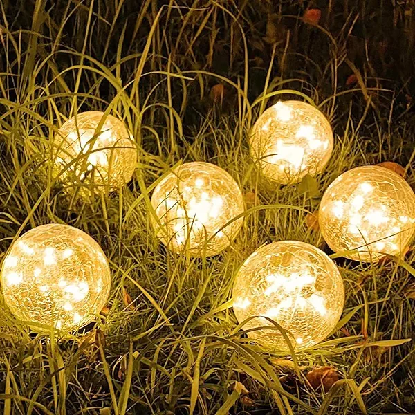 SyouHome Solar Garden Lights Outdoor Waterproof, 6 Pack LEDs Cracked Glass Ball Light, Ground Landscape Garden Decor, Solar Globe Decorative for Pathway/Patio/Lawn/Yard (Warm White, 3.9")