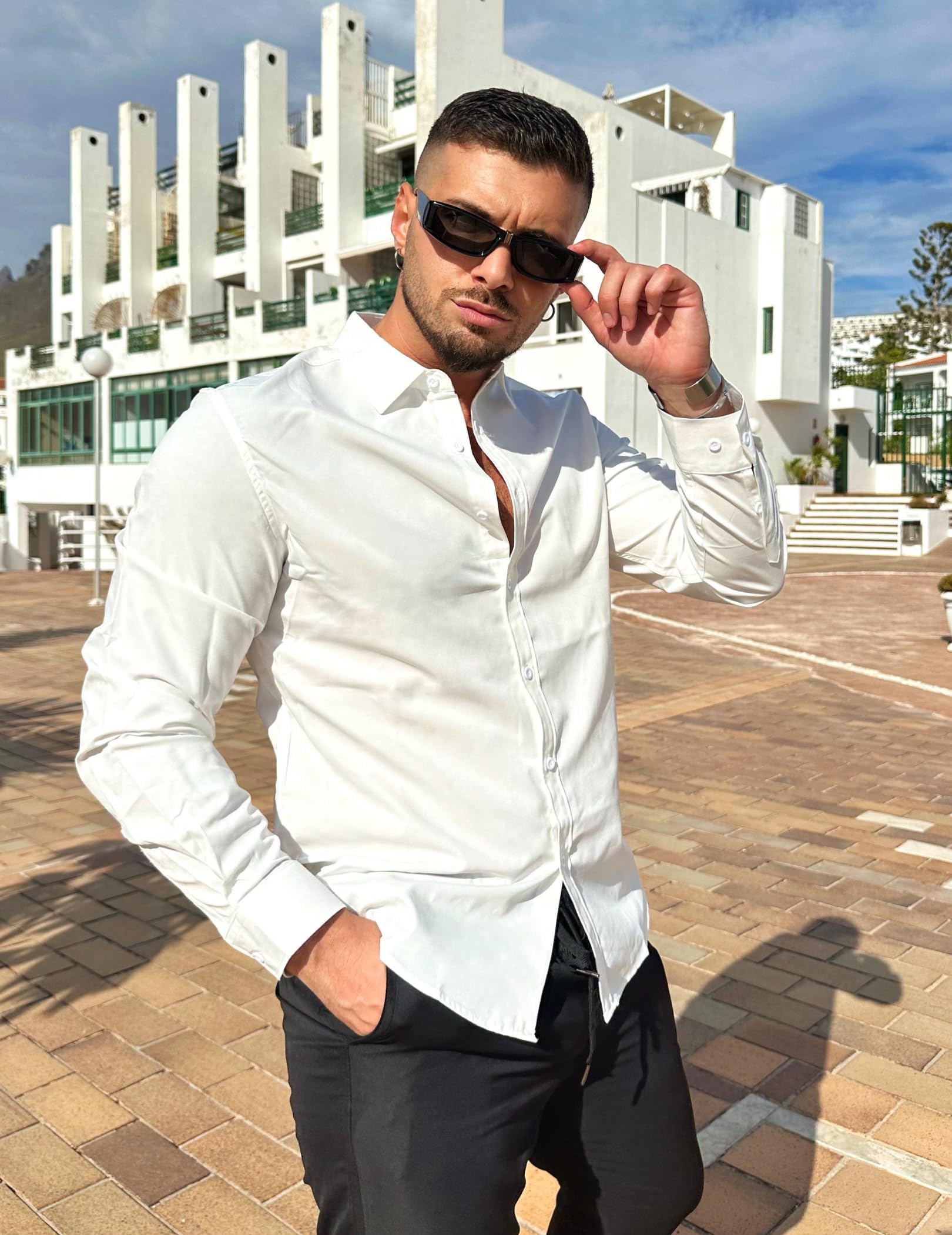 COOFANDY Camicia da uomo a maniche lunghe con bottoni, stile casual, da spiaggia, per matrimoni