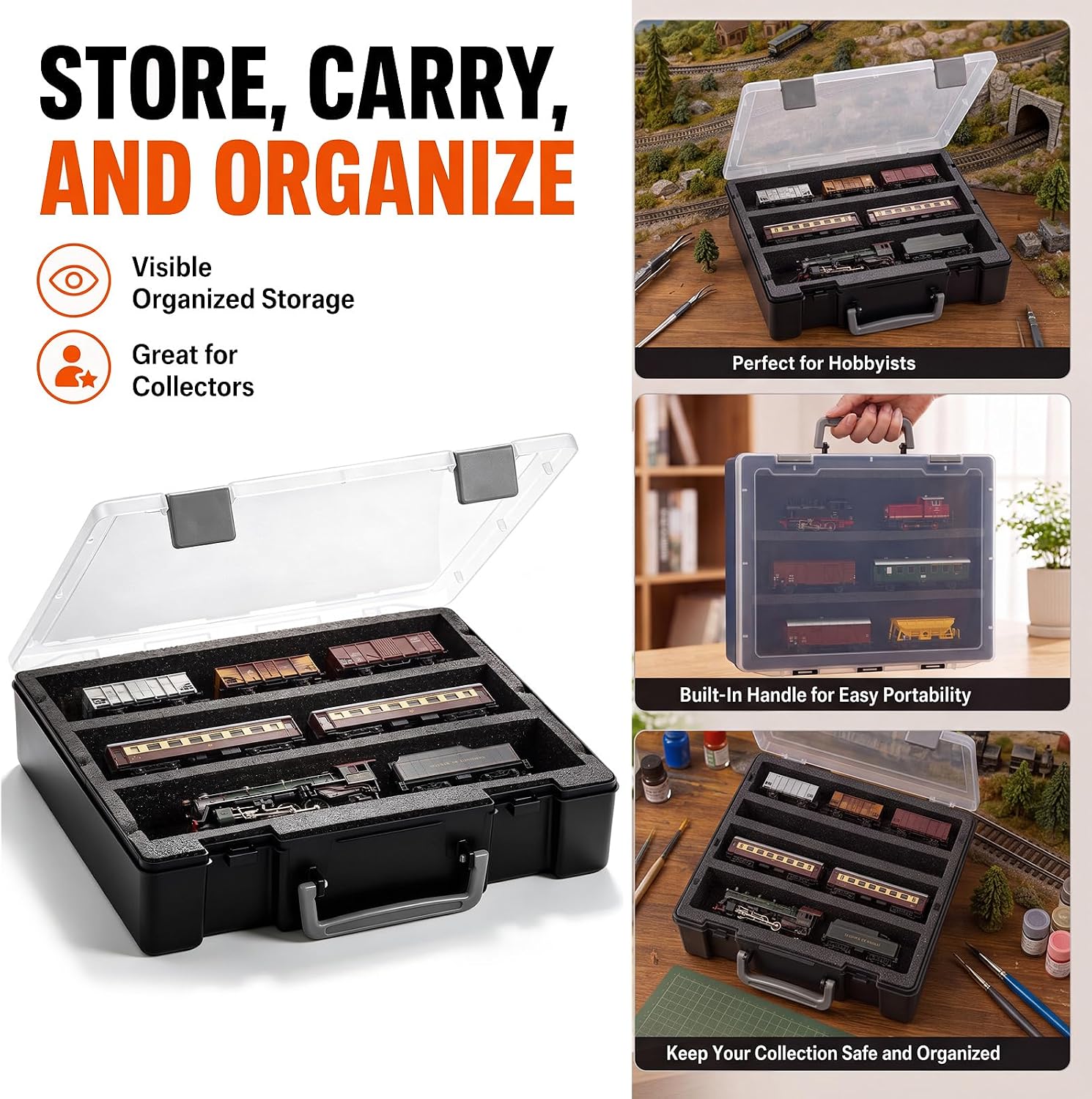 Ho Gauge Model Train Storage Box with Foam Insert 12.05 x 10.91 x 2.76 Inch