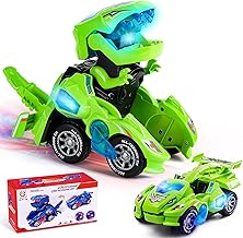 Dinosaur Transforming Car, Dino Toys with Flashing Lights and Sound for Boys Girls Age 3-7 Automatic Electric Transform Cars Toy Birthday Xmas Gifts for Kids 3 4 5 6 7 Years Green