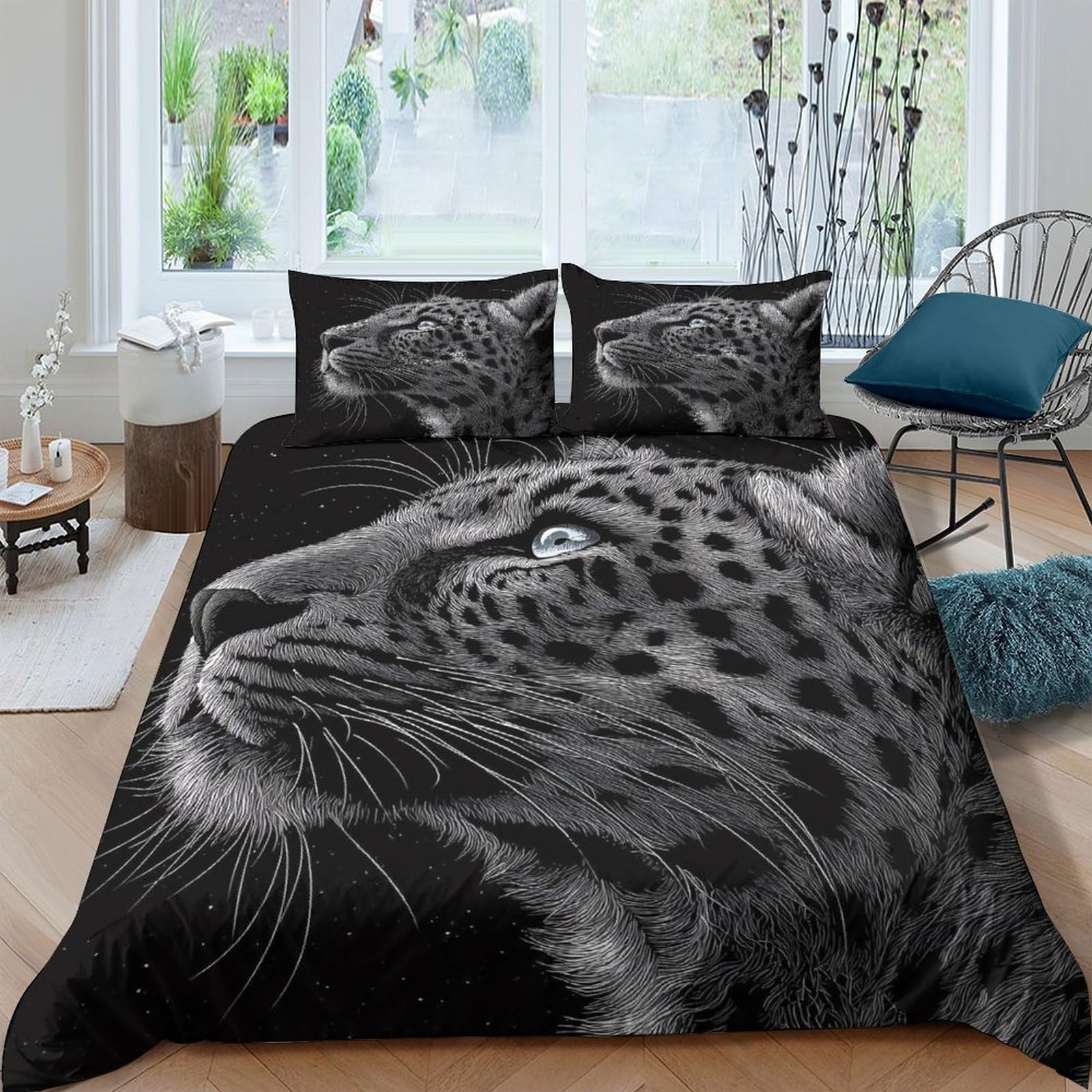 Ctjqhvkz Style-6 3D Printed Black Leopard Fitted Sheet Microfiber Soft Wild Animal Face Bed Cover For Bedroom Guest Room Decor Single（135X200cm）