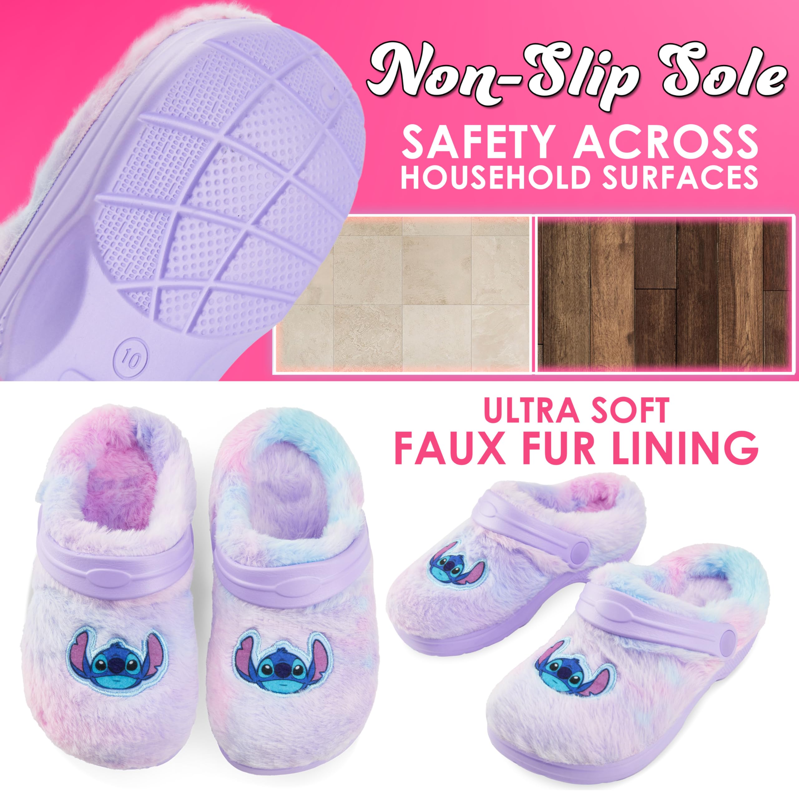 Disney Stitch Sabots Enfant Fille, EU 28-37, Chaussures de Jardin et Intérieur, Semelle Antidérapante en Fausse Fourrure (28 EU, Violet)