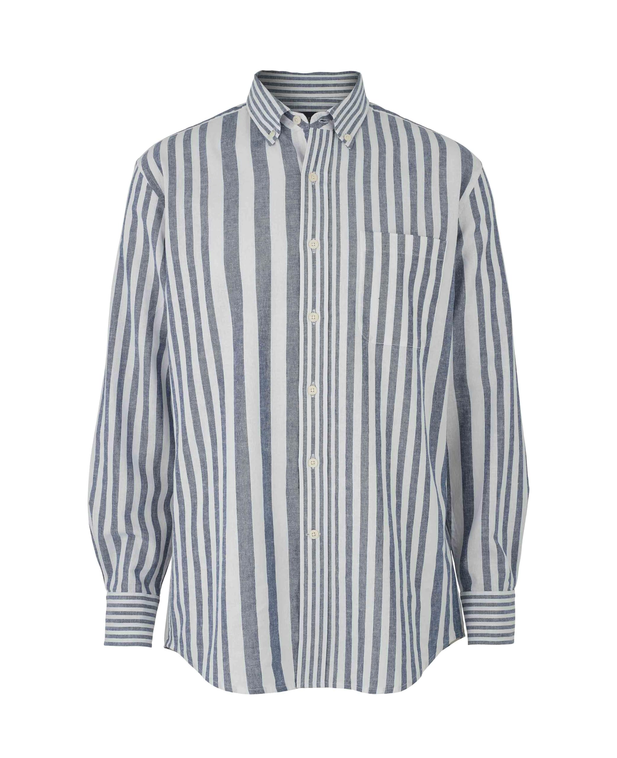 Savile Row - Camisa de manga larga para hombre, mezcla de lino, ajuste clásico con botones y cuello