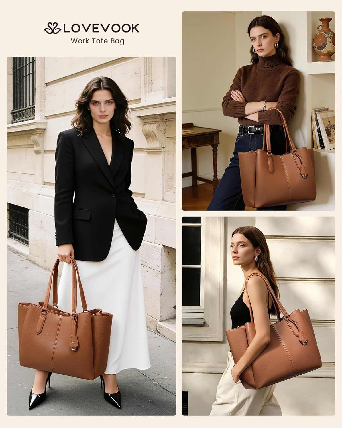 LOVEVOOK Laptop Tote Bag for Women 15.6 In Work Bags with Triple Compartments Large Faux Leather Computer Office Briefcase - Image 3