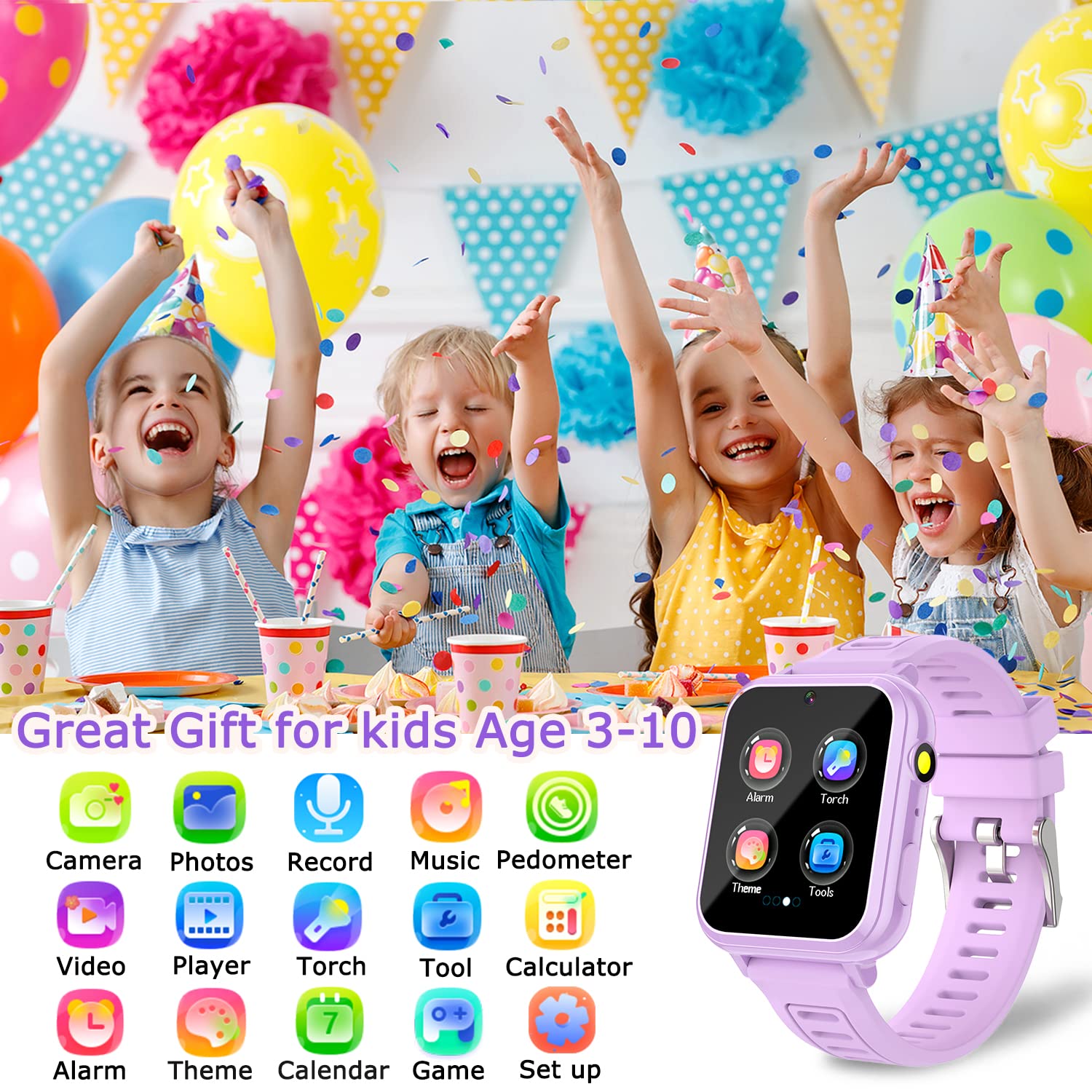 Cosjoype Orologio intelligente per bambini, idea regalo per bambine dai 3 ai 12 anni, con 24 giochi di puzzle HD, videocamera, lettore musicale, carte di apprendimento, libro di fiabe, pedometro,