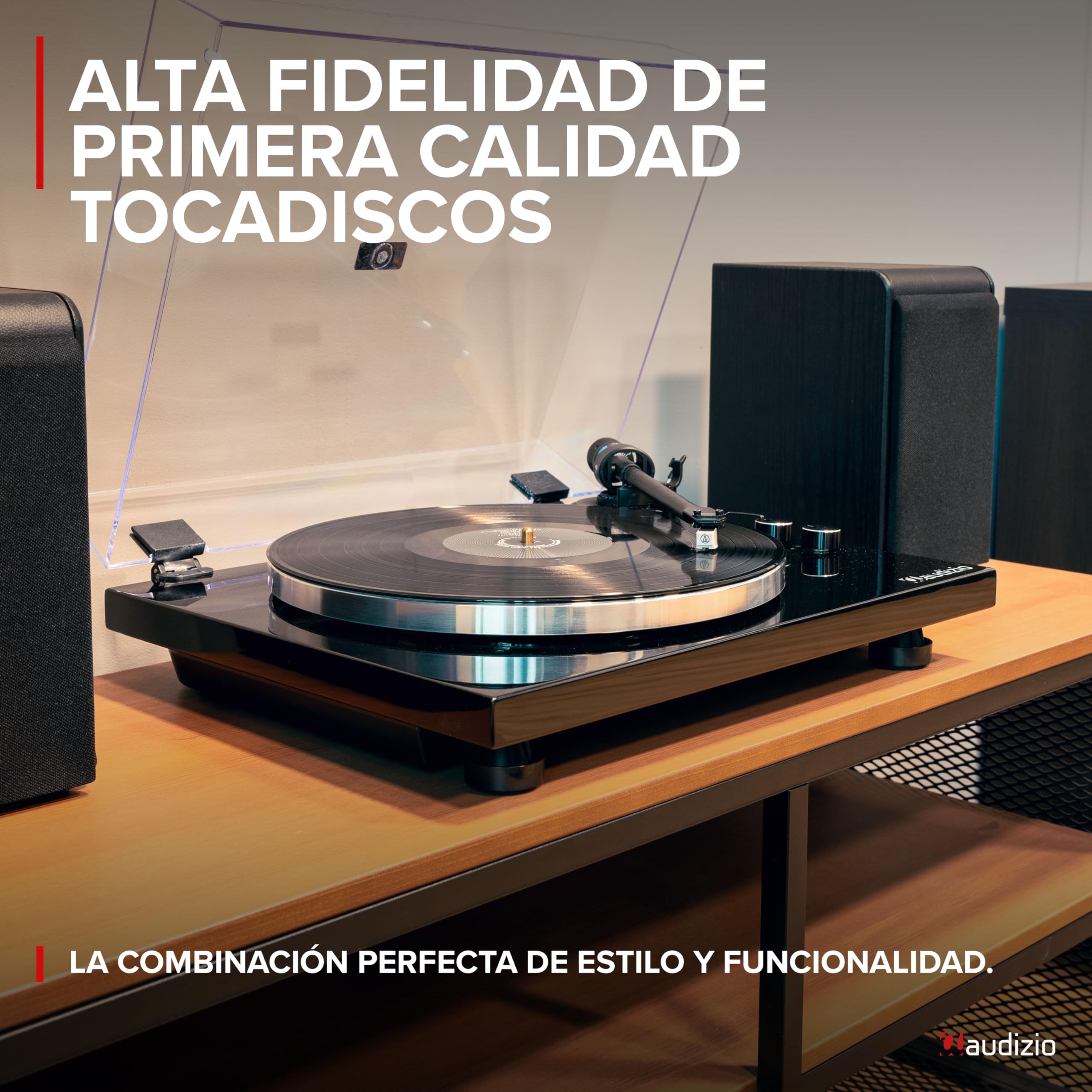 Audizio Toledo - Tocadiscos con Bluetooth Acabado Negro 33/45 RPM estéreo | Bluetooth y salida RCA incorporados, cápsula Audio Technica, sonido estéreo, para digitalizar tu colección de discos