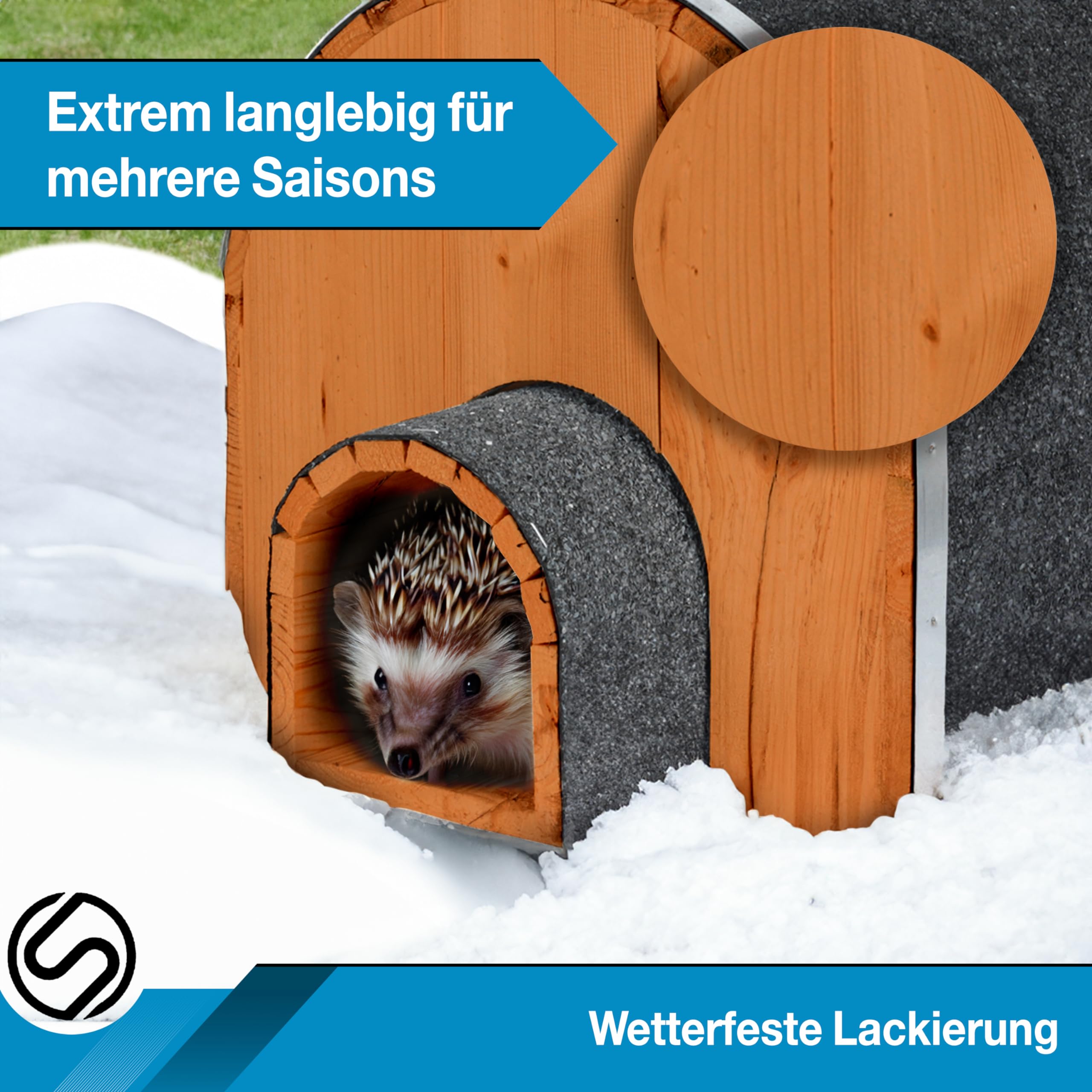 SCHWANFELD® Iglu Igelhaus Winterfest [SCHÜTZT VOR FRESSFEINDEN] - inkl. Dachpappe für optimalen Wetterschutz - Premium Igelfutterhaus mit Vorbau - Hochwertiges Igelhaus aus FSC zertifiziertem Holz