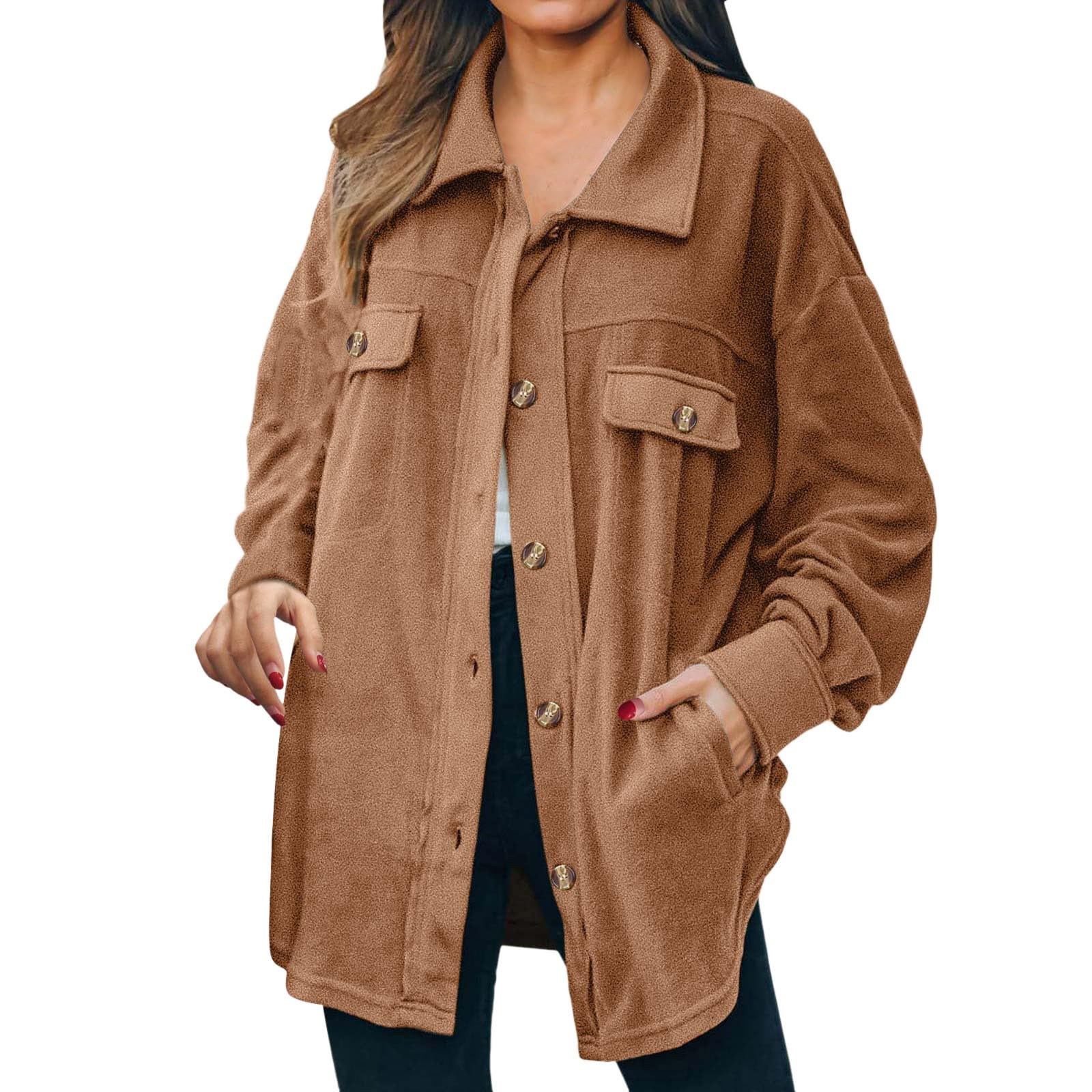 GenericWool Coats For Women Button Down Pea Coats Tweed Jacket Oversized Y2K Cardigan Fall Winter Long Sleeve Jacket Warm Outwear