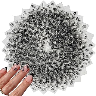 30 Sheets Black Flower Nail Stickers Black Butterfly Nail Art Stickers 3D Self-Adhesive Hearts Nail Designs Leaves Floral Daisy Summer Nail Art Decoration for Women Girls DIY