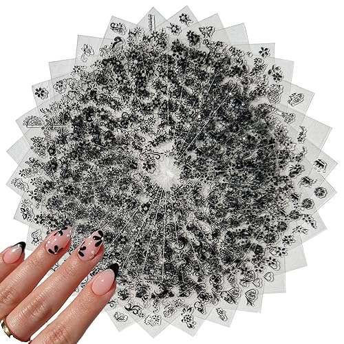 30 Sheets Black Flower Nail Stickers Black Butterfly Nail Art