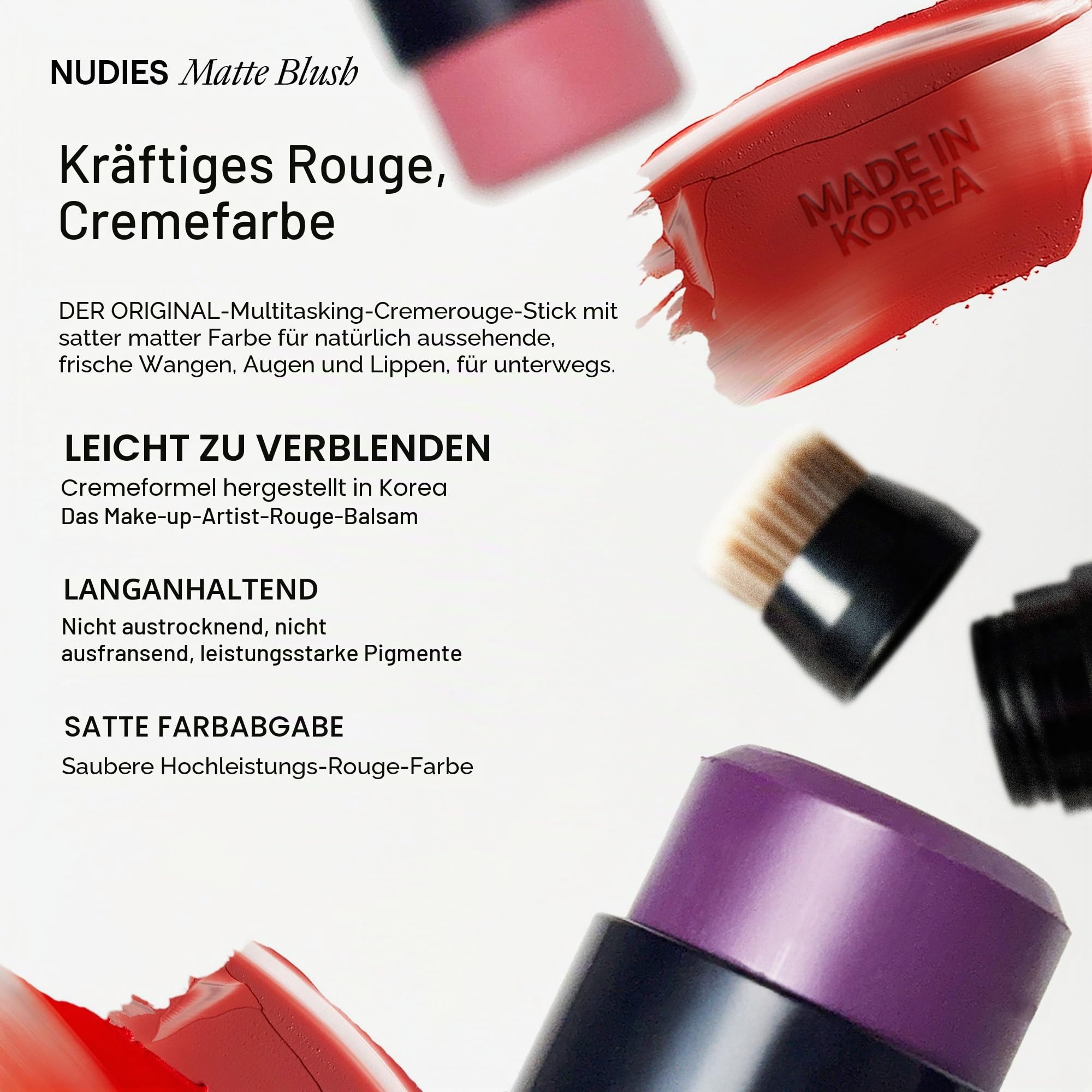 NUDESTIX Nudies Matte Blush Stick Bare Back – Creme Rouge Stick – Natürliches Mattes Finish, Langanhaltend, Vegan – Für Wangen, Augen & Lippen 7g