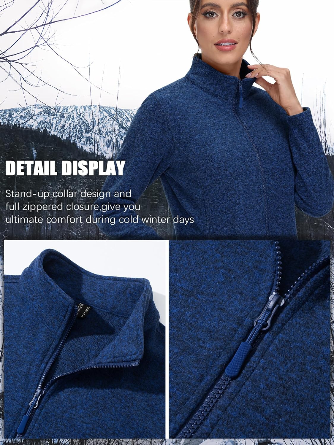 TACVASEN Women's Full Zip Fleece Jacket Lightweight Jacket Womens Winter Warm Coats with 2 Zipper Pockets - Image 5