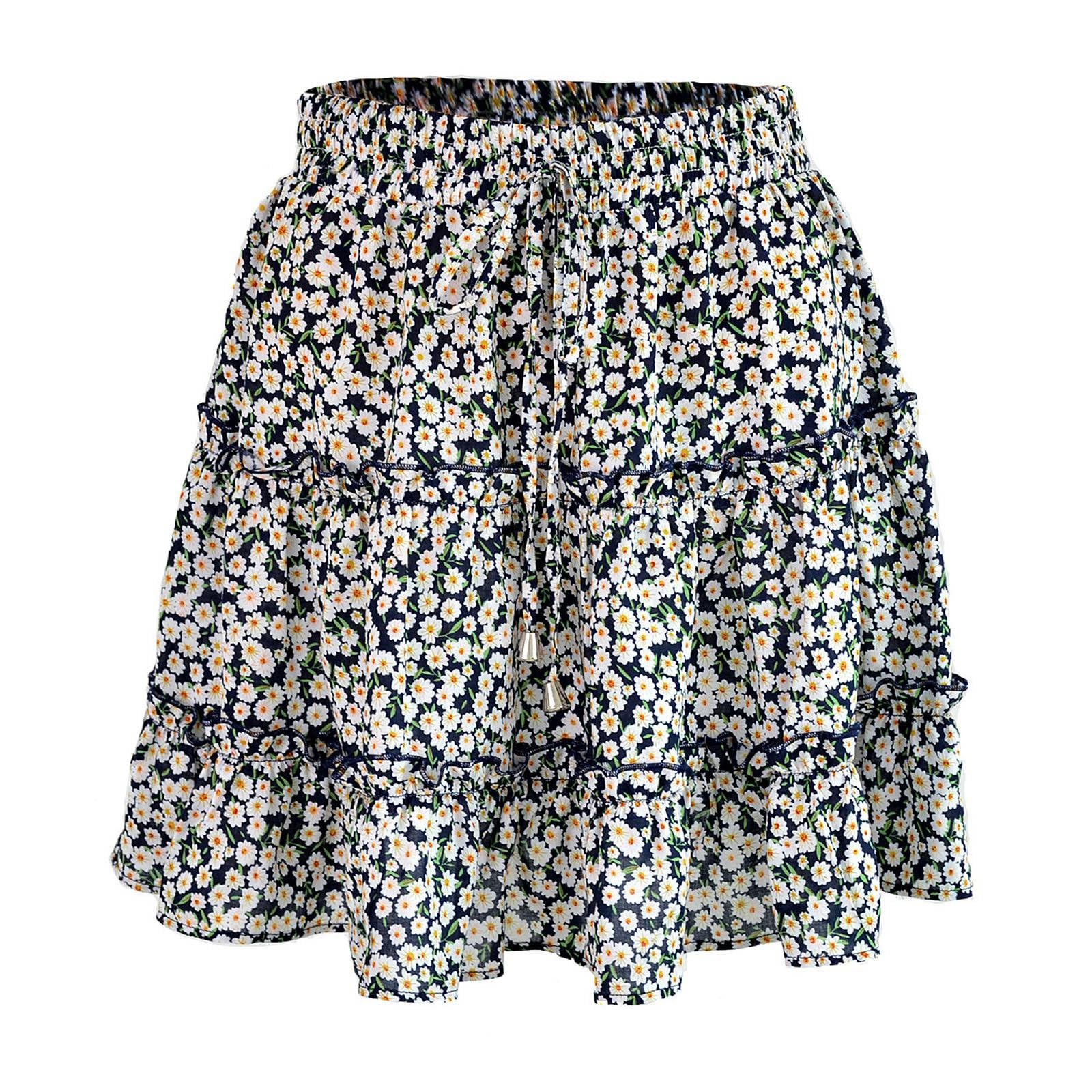 Short Pleated Skirts for Women High Wasited A-Line Floral Mini Skirt Flowy Beach Vacation Skirt Dressy Layered Skorts