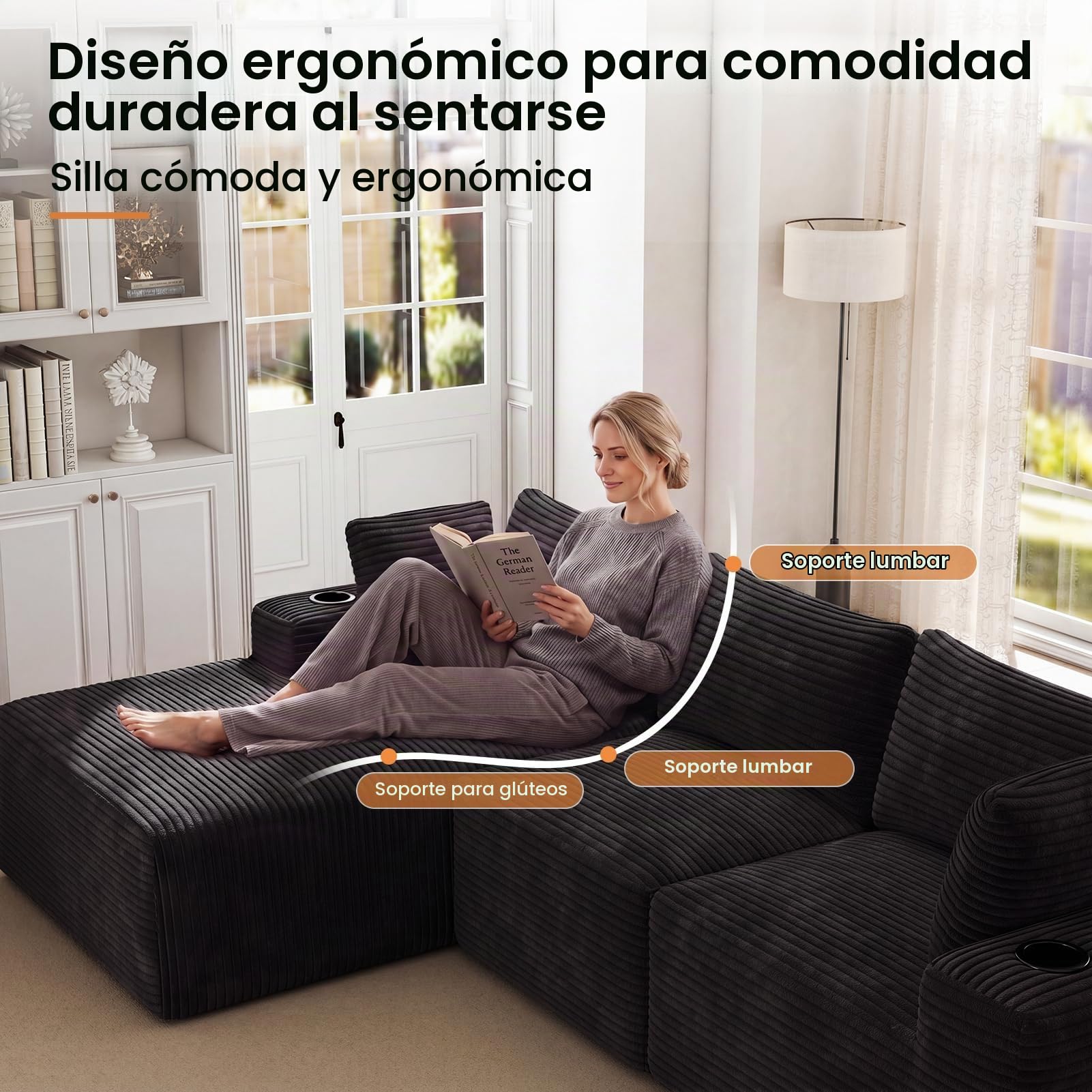 HAUSPROFI Sofá esquinero con función de Dormir, Modular en Forma de L con Funda de Pana – 3 plazas con Recamiere, se Puede Utilizar como sofá Cama de 2 plazas, Embalaje al vacío