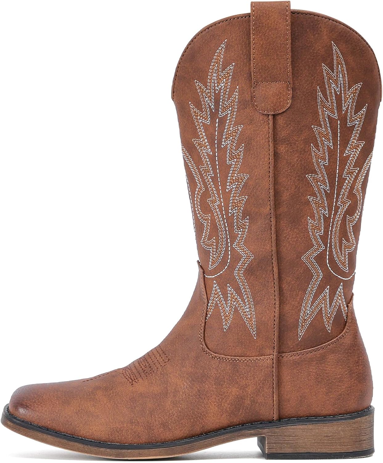 IUV Cowboy Boots For Women Square Toe Wide Western Boots Mid Calf Cowgirl Boots Pull On Embroidered Brown Cowboy Boots - Image 2