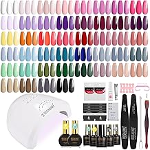 ROSALIND Semi-Permanent Complete Nail Polish Kit, 44+4 PCS Semi-Permanent UV Gel Nail Polish with 48W UV/LED Lamp, Complete UV Gel Nail Kit Gift Pink Green Red Blue Purple Grey Manicure Kit