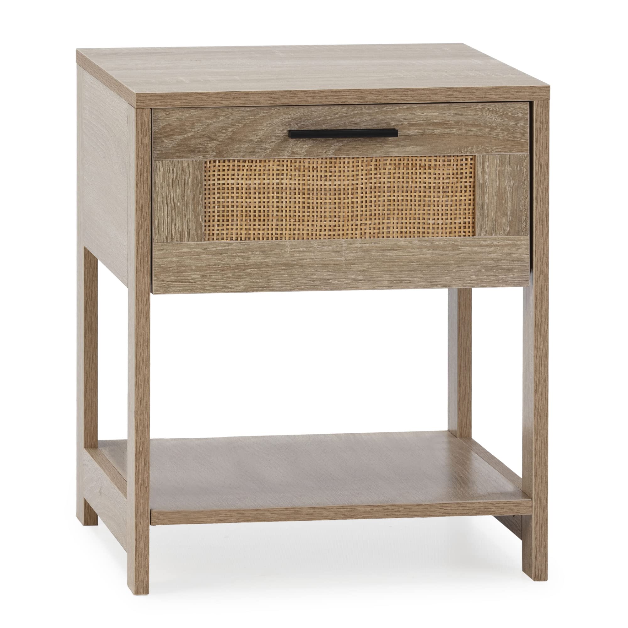 HOMN LIVING Mesita de Noche Dalia 1 Cajón y 1 Estante Color Roble, guías metálicas, 40 cm (Ancho) 40 cm (Profundo) 48 cm (Altura)