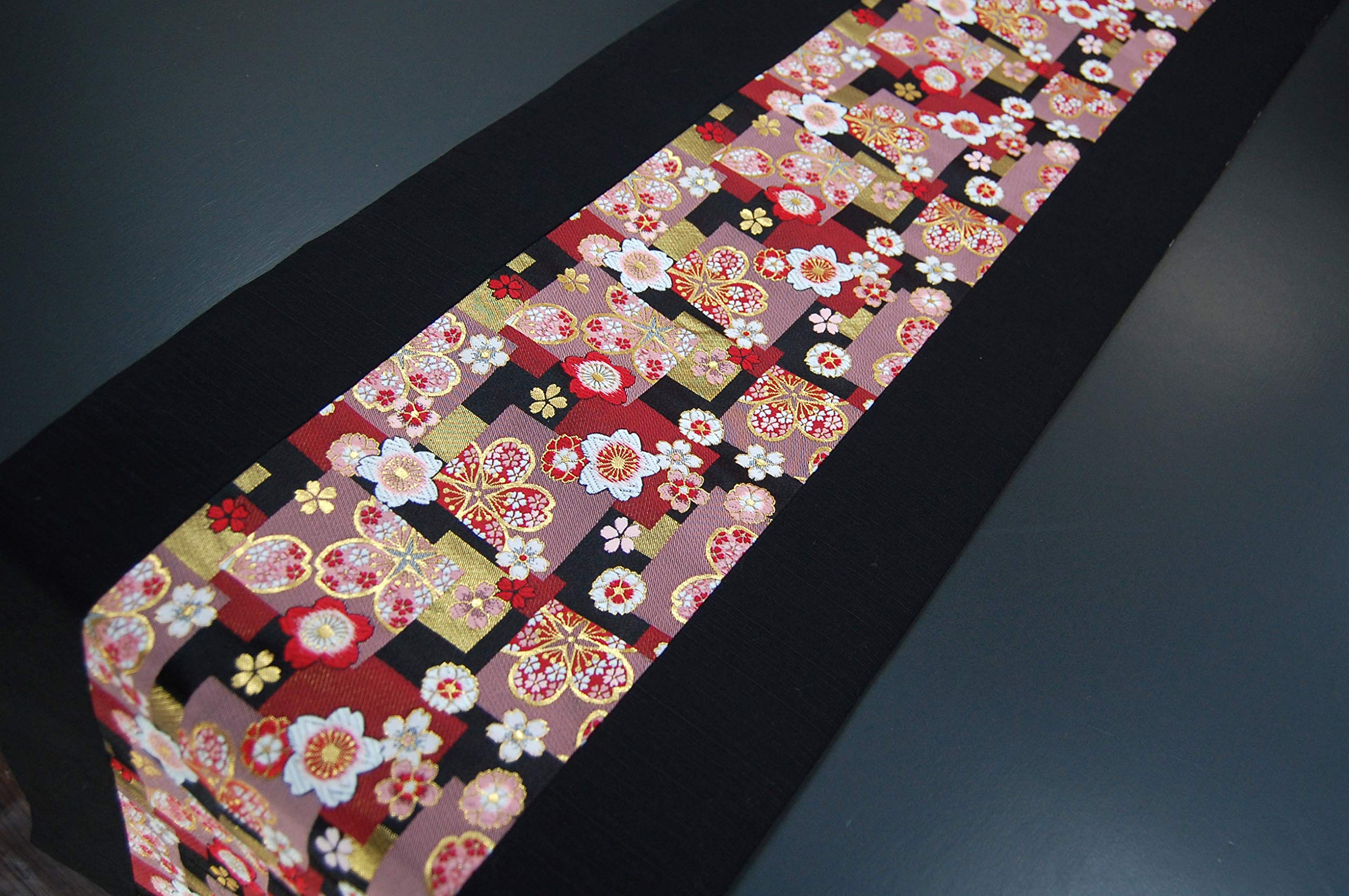 Amazon｜和風 着物帯 テーブルランナー 150×30cm 金襴織 リバーシブル
