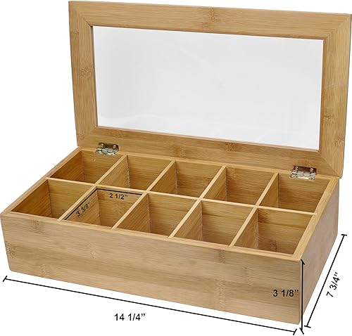 Miniatura 6 de Estilo Organizador de caja de té caja de almacenamiento de bambú de alta calidad con 10 compartimentos caja de almacenamiento para gabinetes de