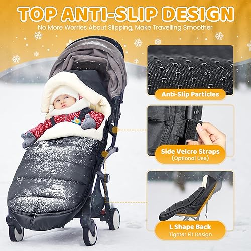 Miniatura 2 de IvyWind Saco para cochecito de bebé, con cremallera extraíble, saco de dormir universal cálido para clima frío, forro polar impermeable y acogedor