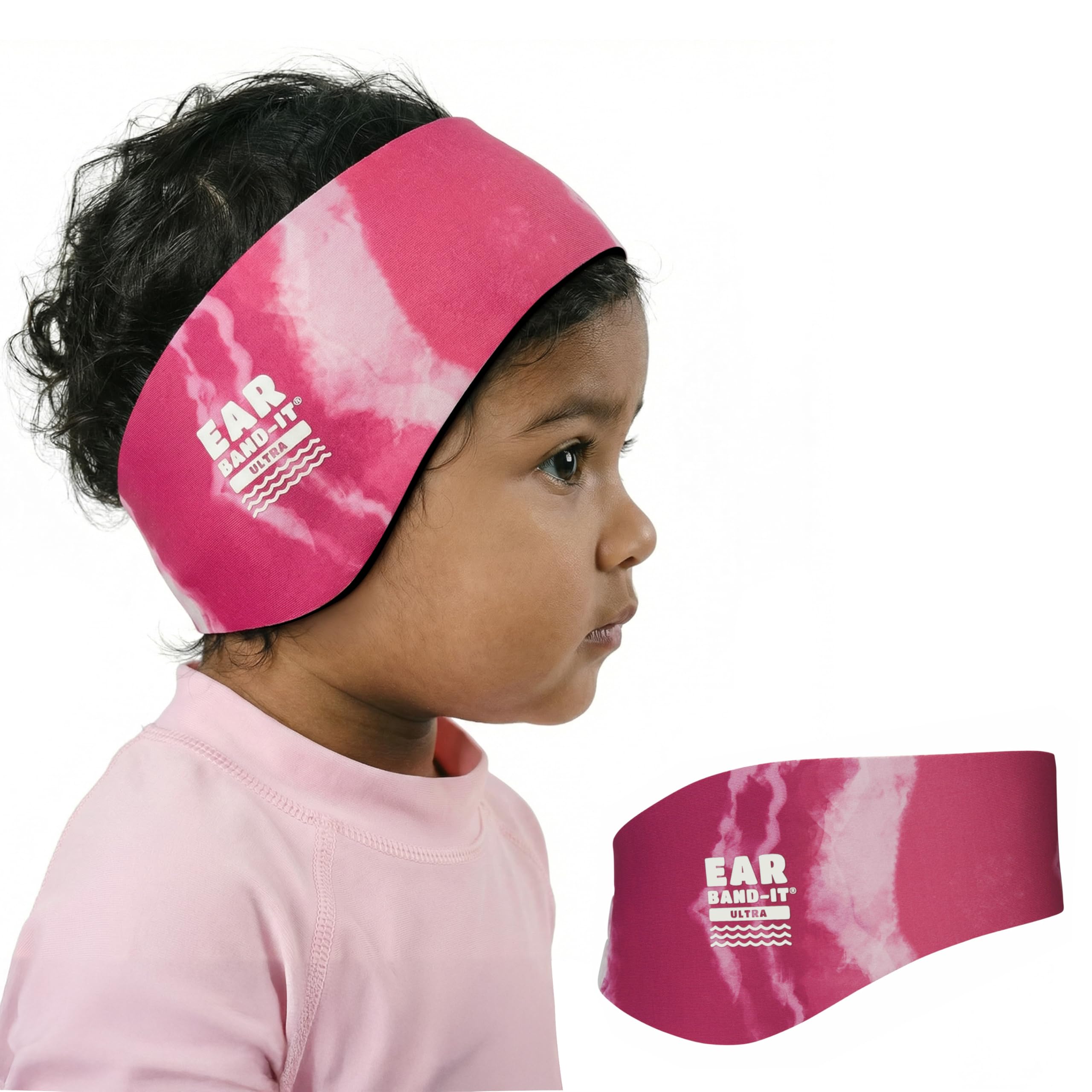 Ear Band-It Ultra Swimming Headband (Keep Water Out, Hold Earplugs in) Doctor Recommended Small (Ages 1-3) - Tie Dye Pink…